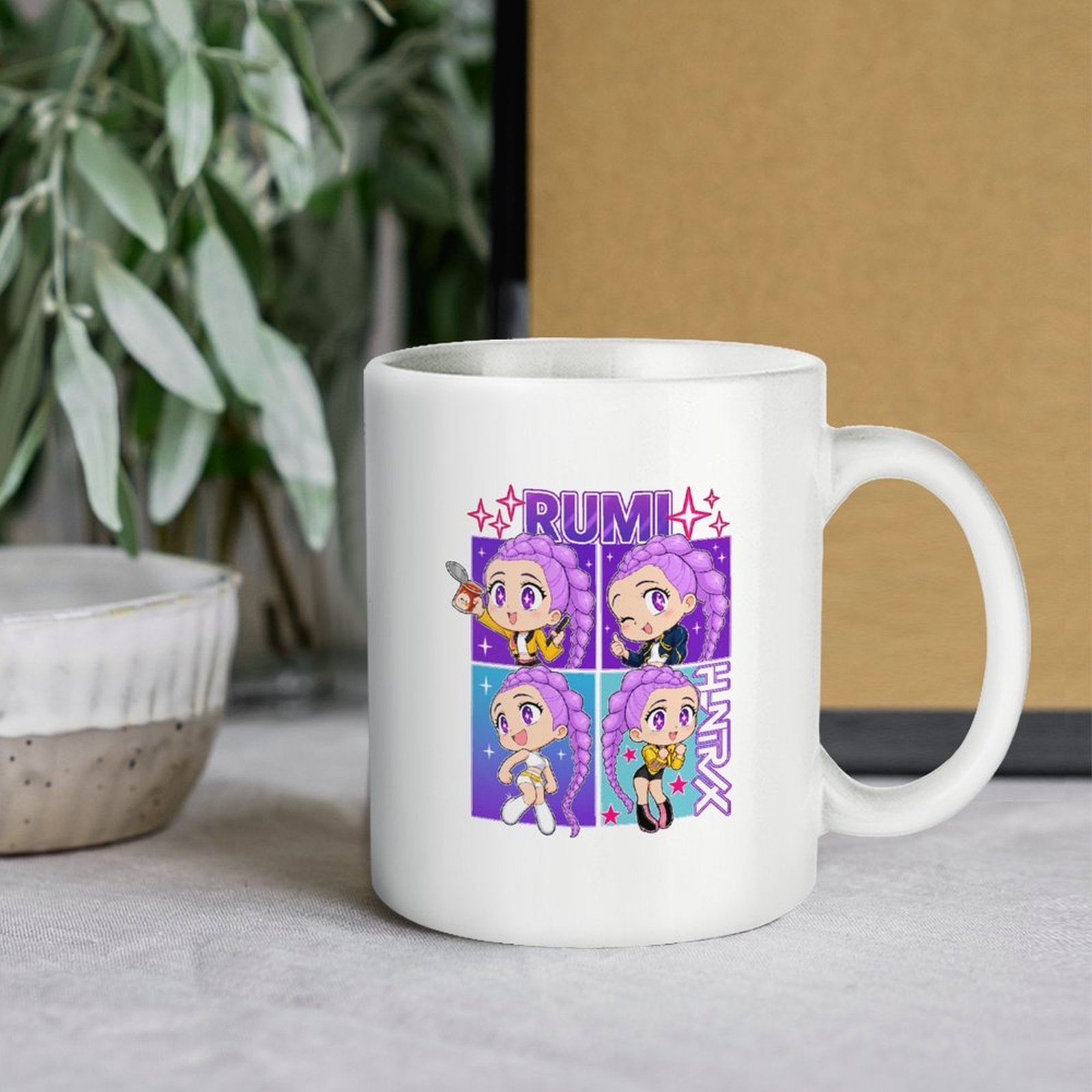 Pop Hunt Witch Squad Rumi Chibi Four‑Panel 11oz Anime Ceramic Mug
