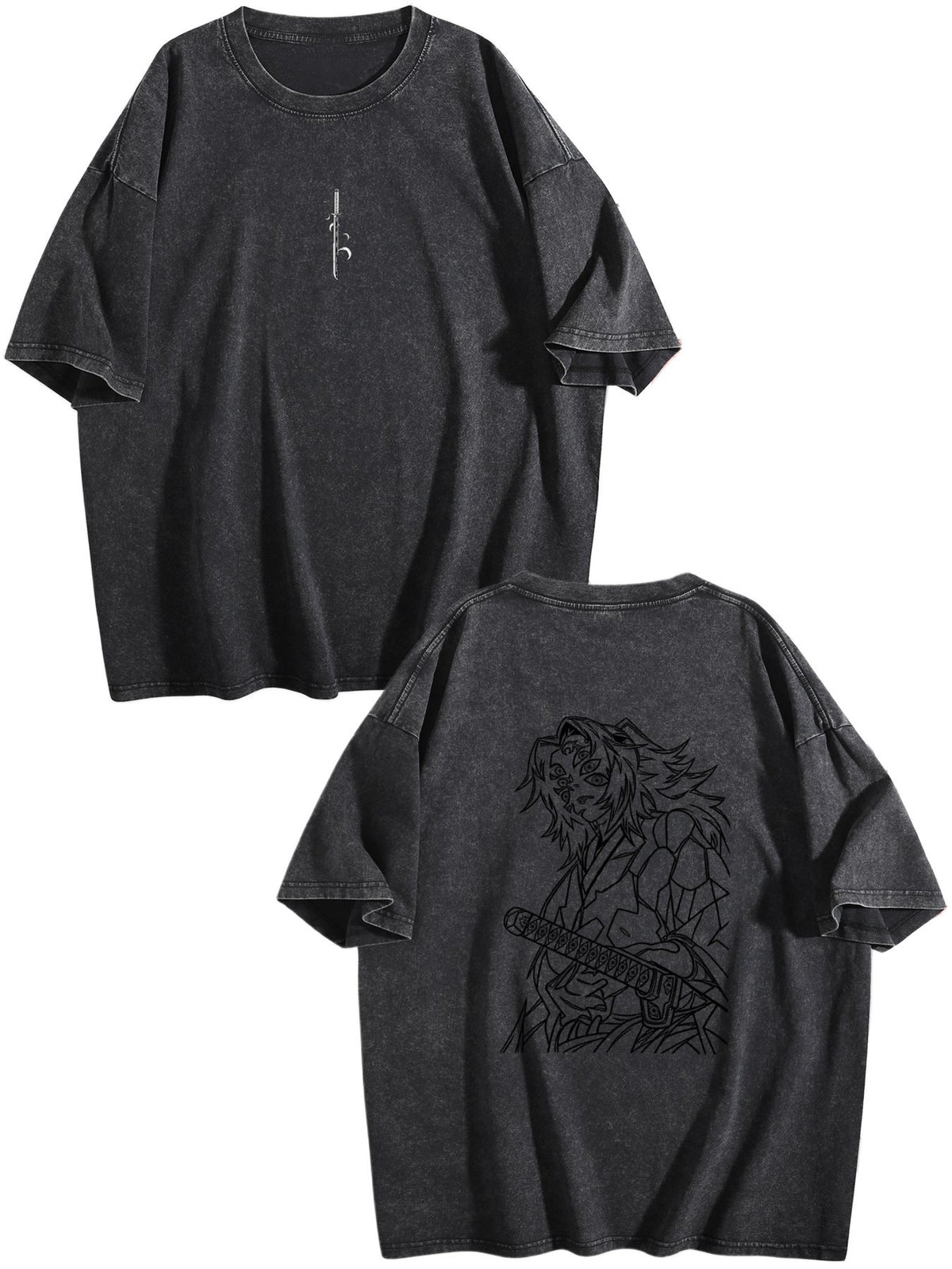 Demon Slayer Kokushibo Printed Washed Short‑Sleeve T‑Shirt