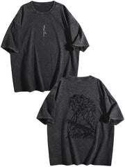 Demon Slayer Kokushibo Printed Washed Short‑Sleeve T‑Shirt
