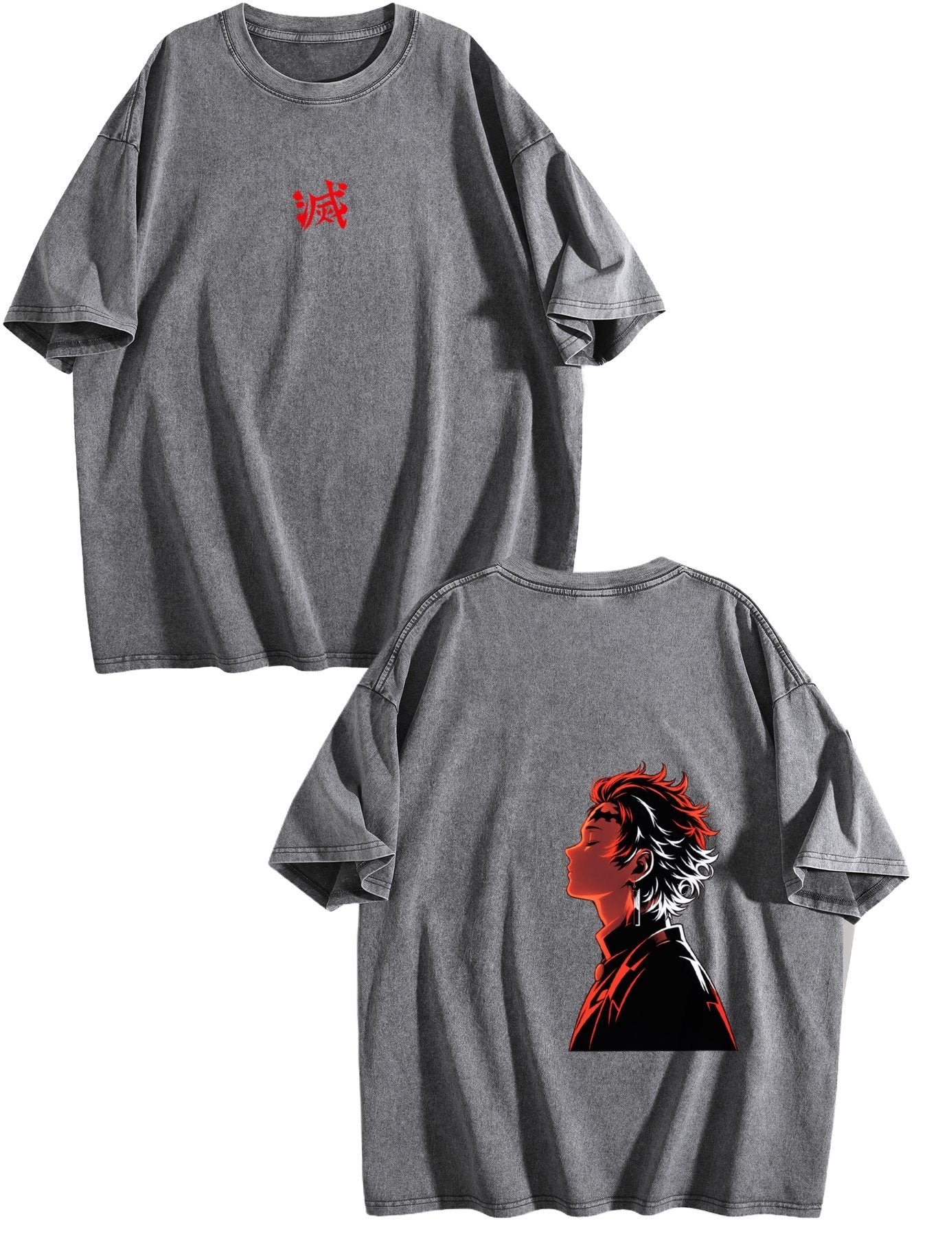 Demon Slayer Double‑Sided Print Vintage Washed Anime T‑Shirt