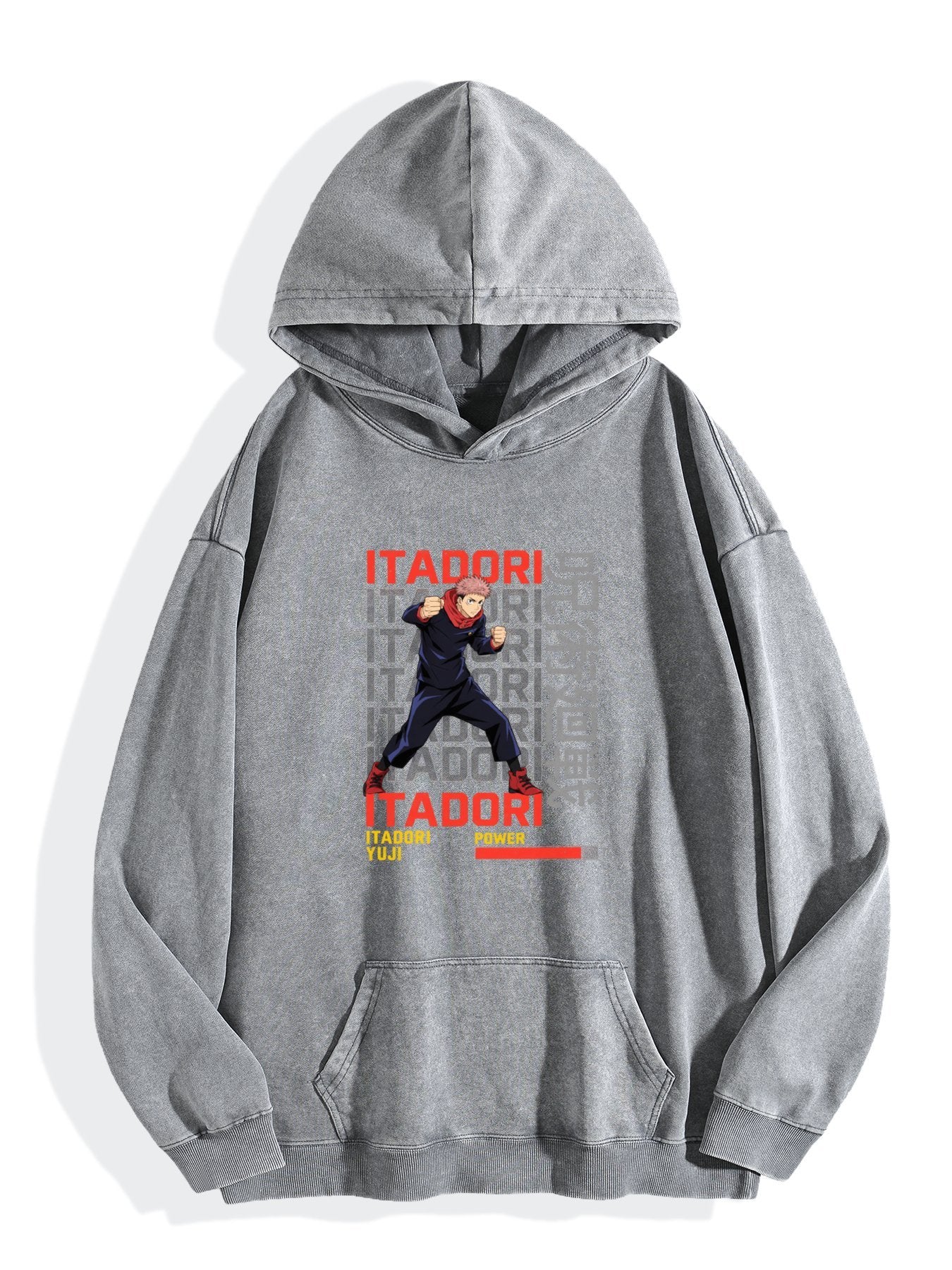 Jujutsu Kaisen Itadori Yuji Text Print Vintage Wash Oversized Hoodie