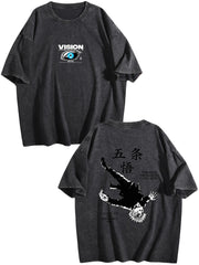 Jujutsu Kaisen Gojo Satoru Double‑Sided Print Vintage Washed Anime T‑Shirt