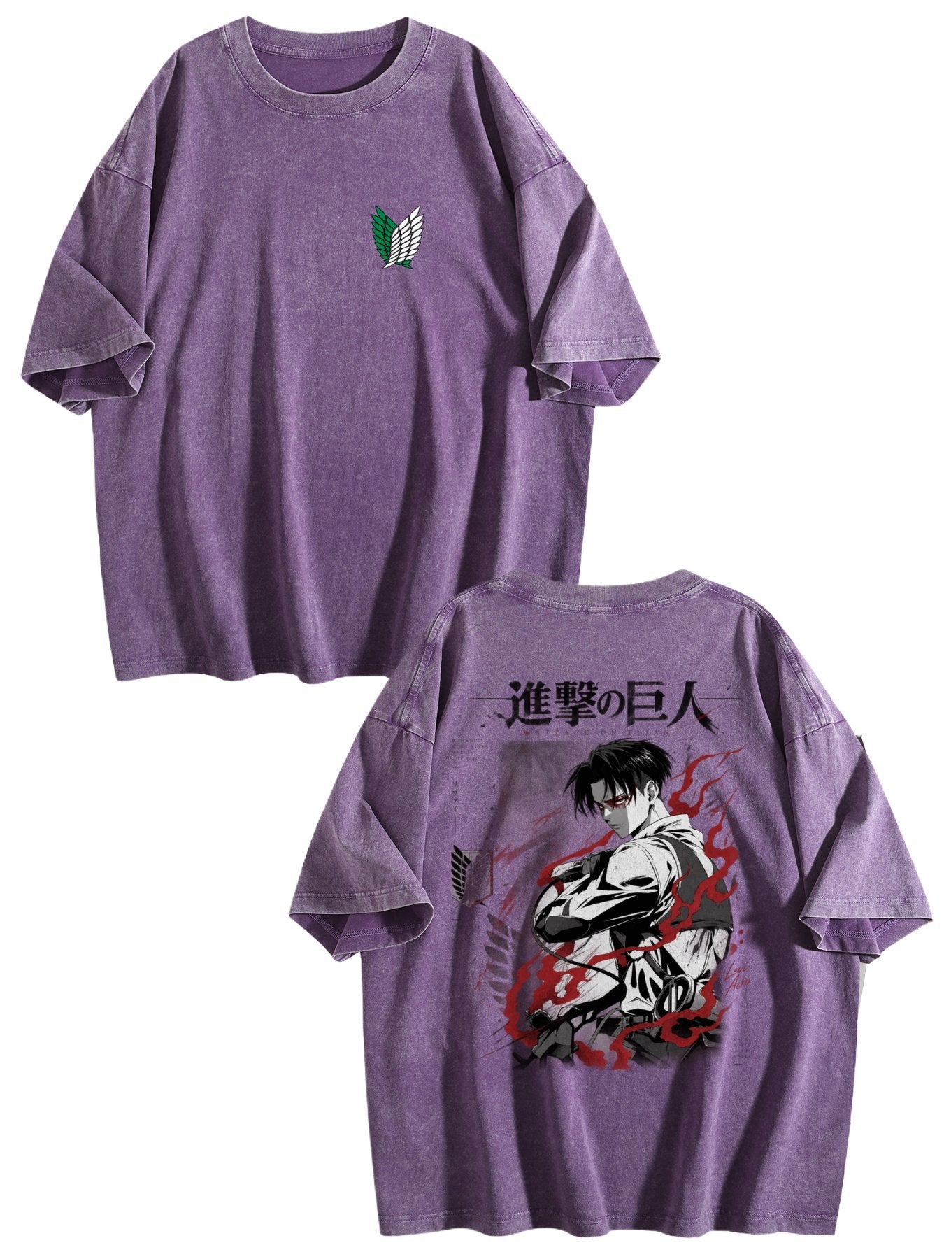 Attack On Titan Levi Double‑Sided Print Vintage Washed T‑Shirt