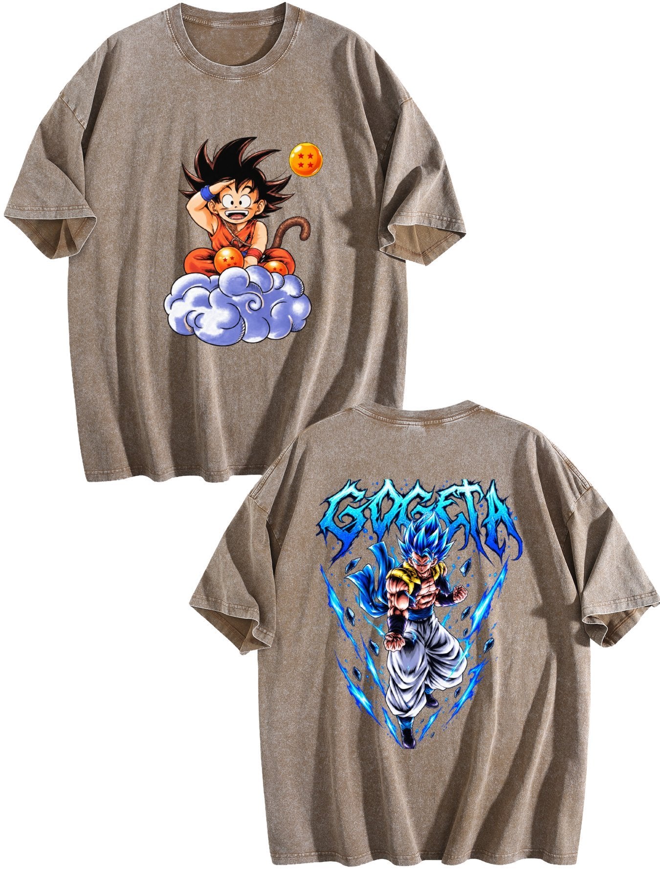 Dragon Ball Goku Gogeta Print Vintage Washed Short Sleeve T‑Shirt