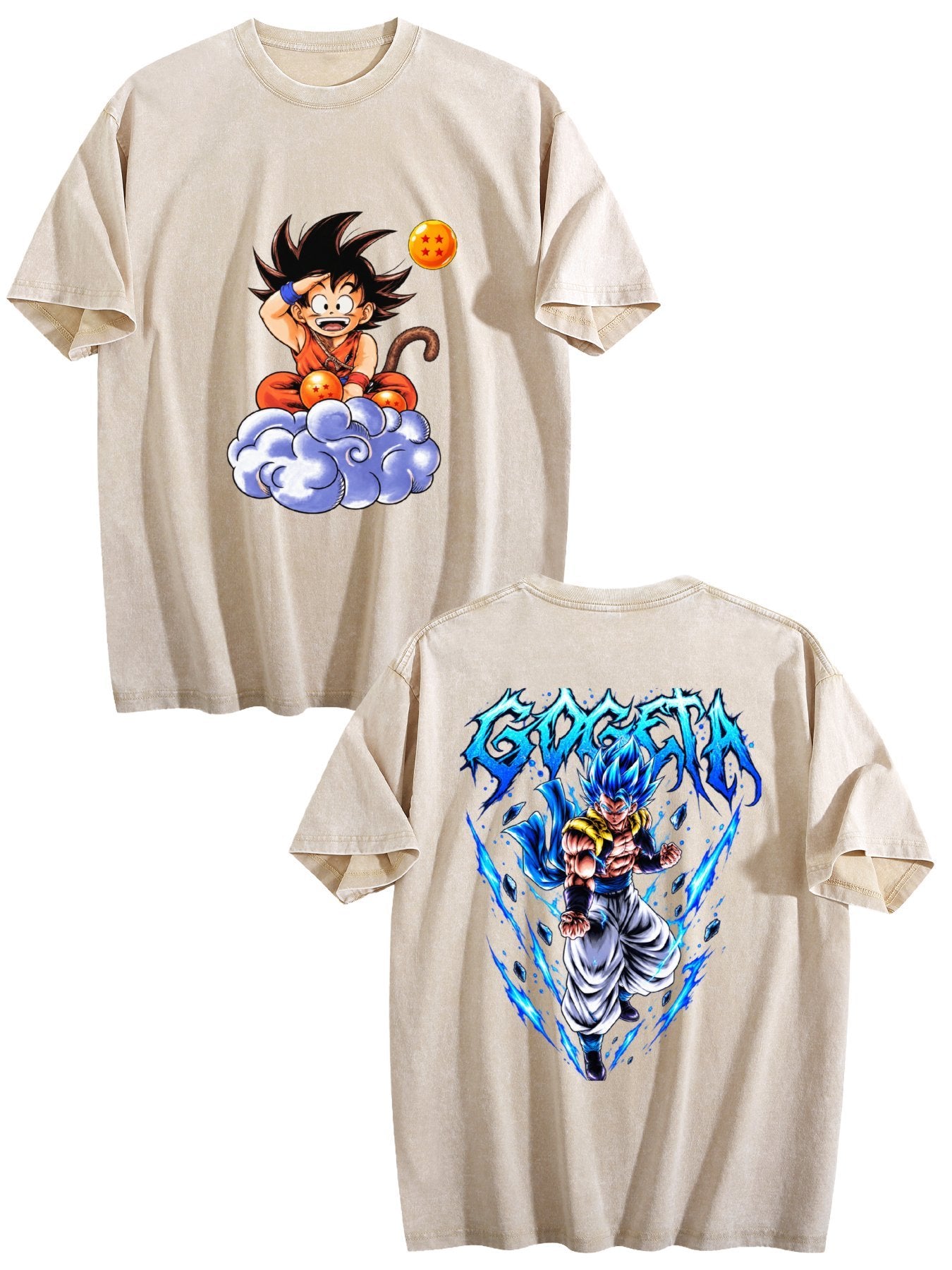 Dragon Ball Goku Gogeta Print Vintage Washed Short Sleeve T‑Shirt