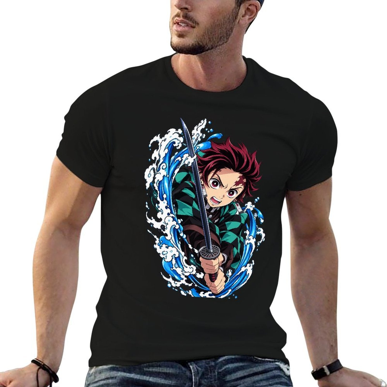 Demon Slayer Tanjiro Water Breathing Effect Graphic Men Tee