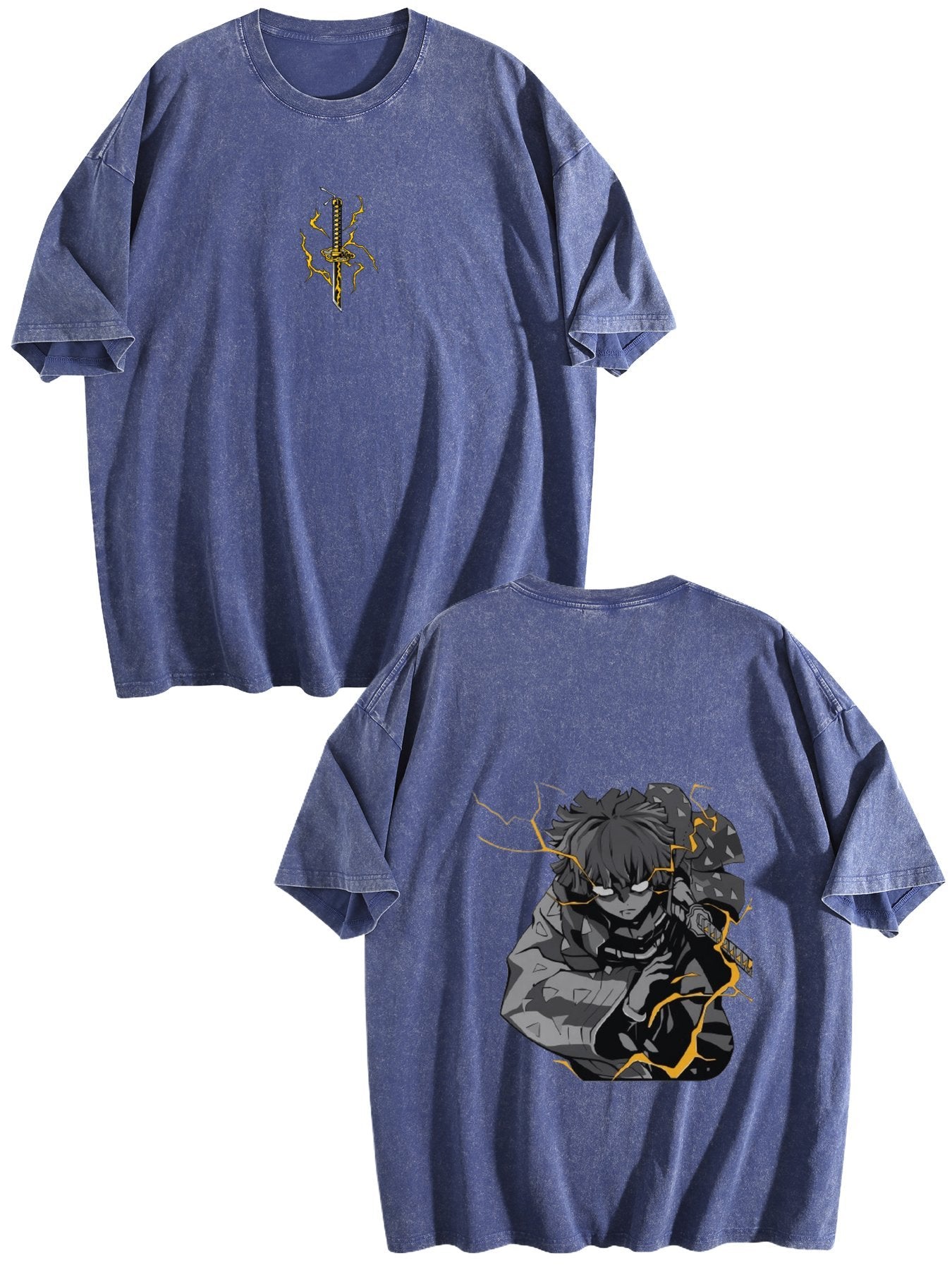 Demon Slayer Zenitsu Vintage‑Washed Double‑Sided Anime T‑Shirt