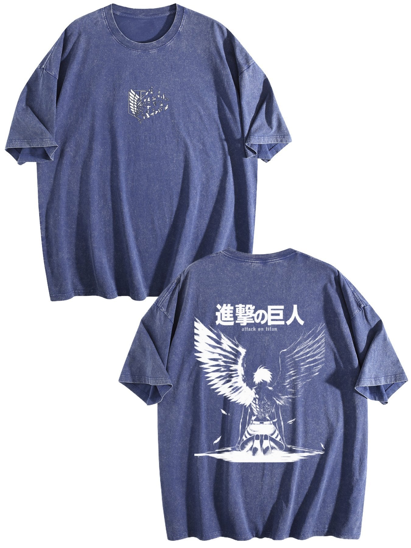 Attack On Titan Freedom Eagle Vintage‑Washed Double‑Sided Anime T‑Shirt