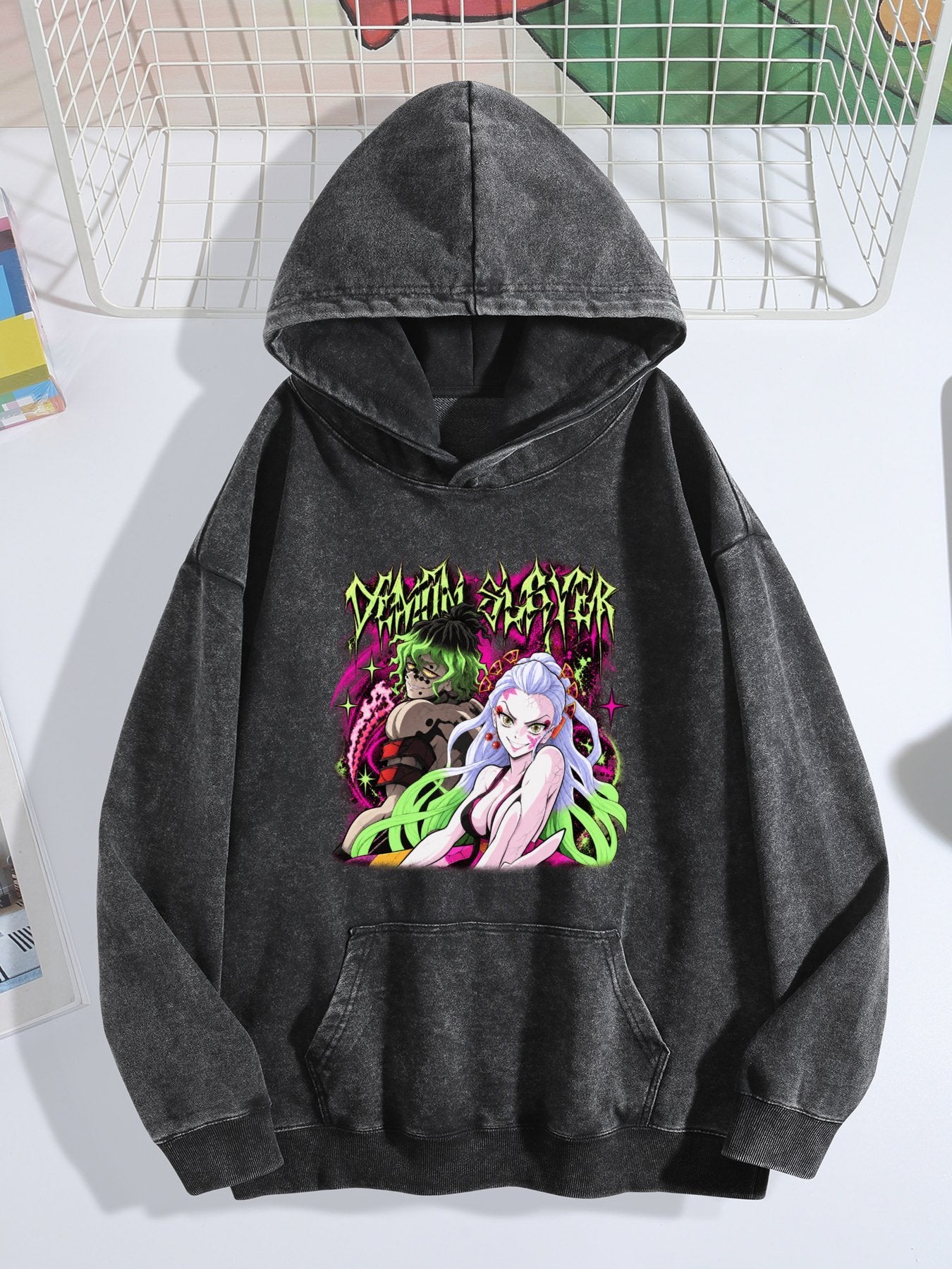Demon Slayer Daki Gyutaro Vintage Wash Oversized Hoodie