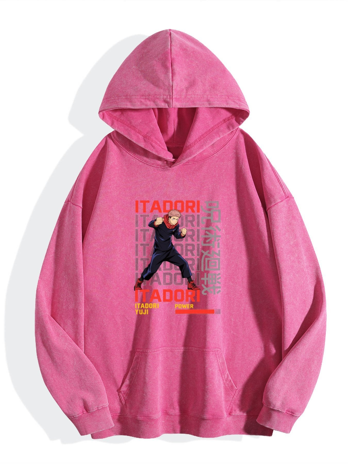 Jujutsu Kaisen Itadori Yuji Text Print Vintage Wash Oversized Hoodie