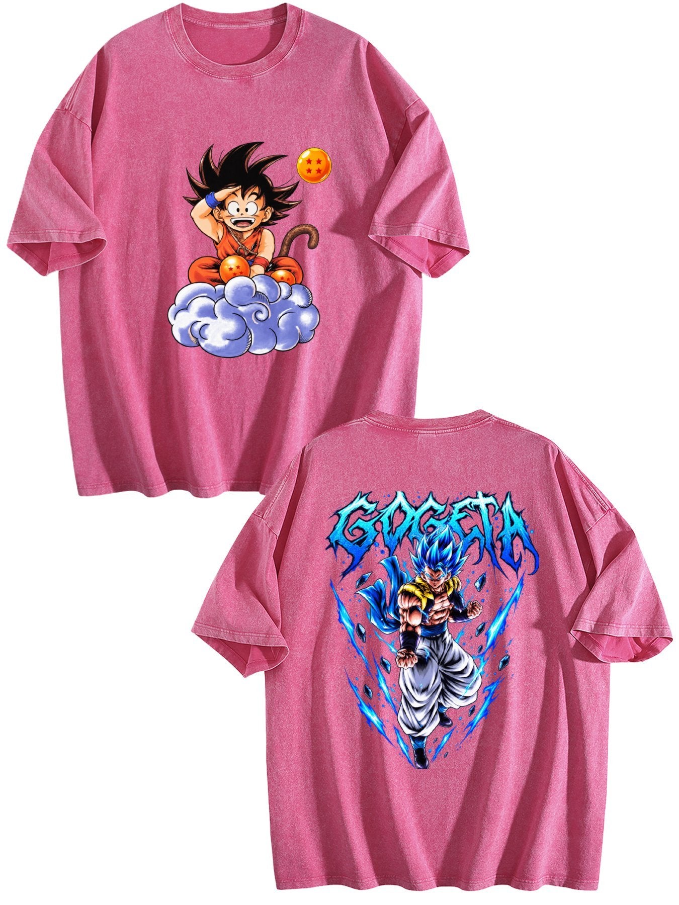 Dragon Ball Goku Gogeta Print Vintage Washed Short Sleeve T‑Shirt