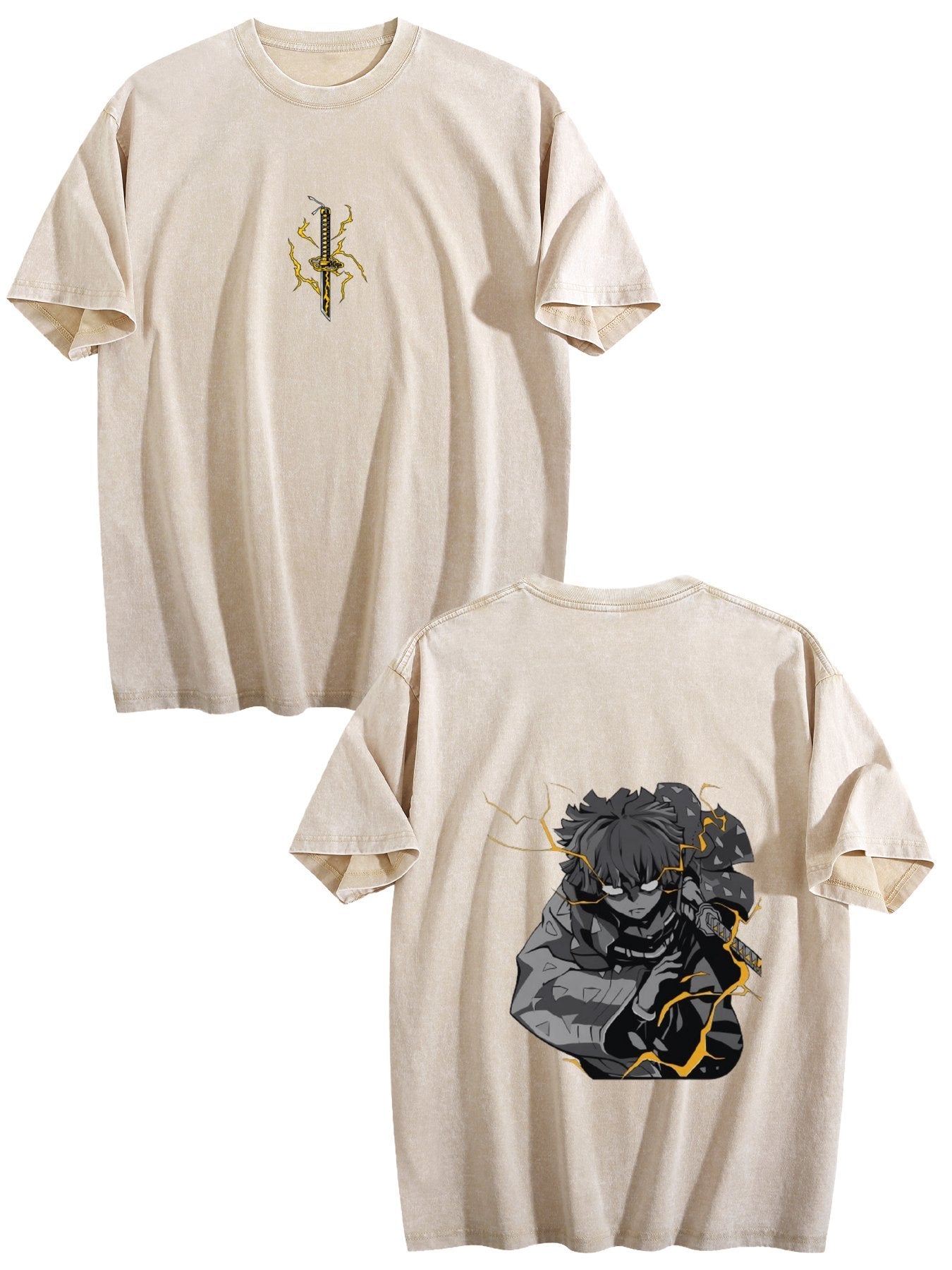 Demon Slayer Zenitsu Vintage‑Washed Double‑Sided Anime T‑Shirt