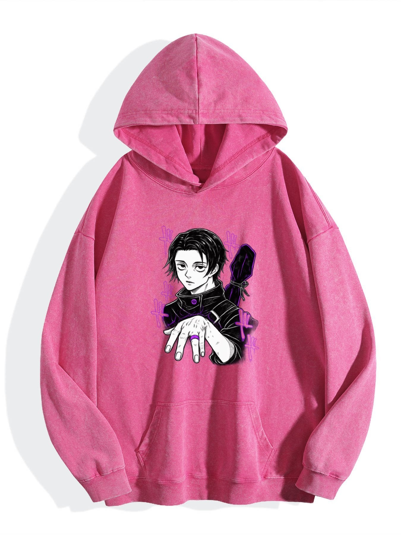 Jujutsu Kaisen Yuta Purple Accent Vintage Wash Oversized Hoodie