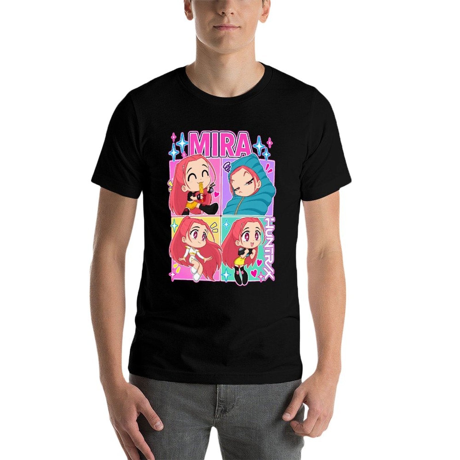 Kpop Demon Hunters Mira Chibi Four‑Panel Graphic Men Tee