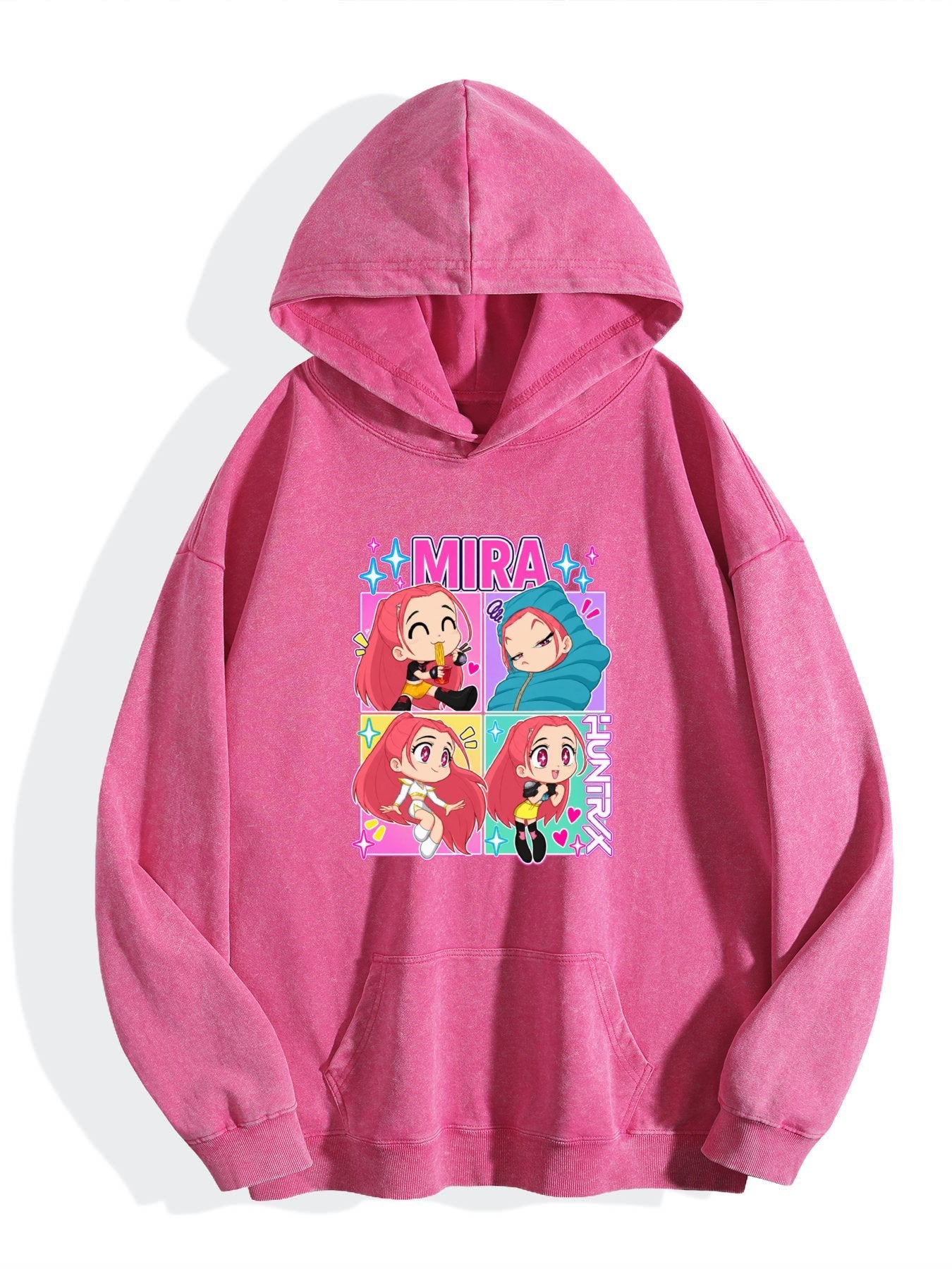 Pop Demon Hunters Mira Chibi Four‑Panel Vintage Wash Hoodie