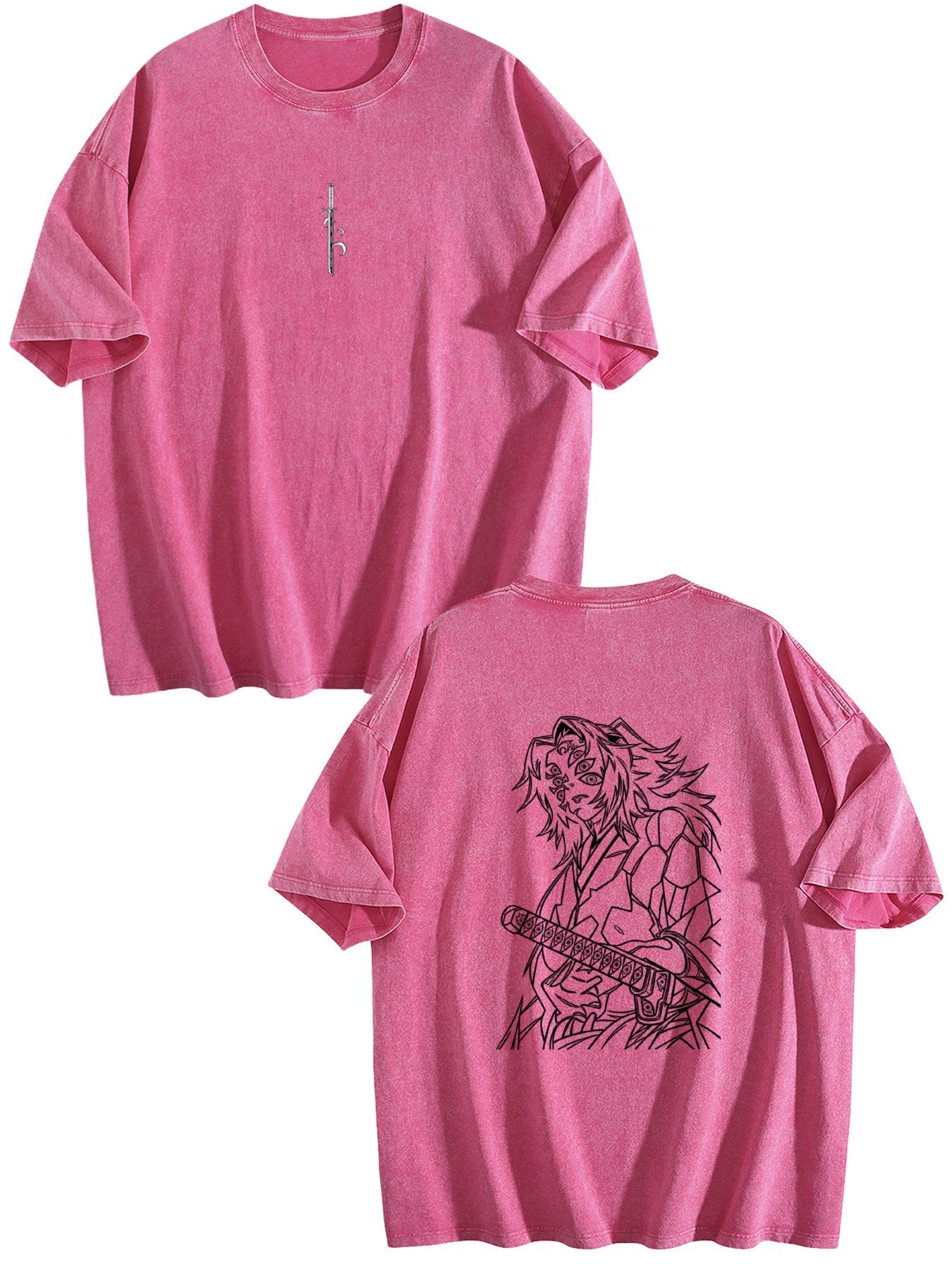 Demon Slayer Kokushibo Printed Washed Short‑Sleeve T‑Shirt