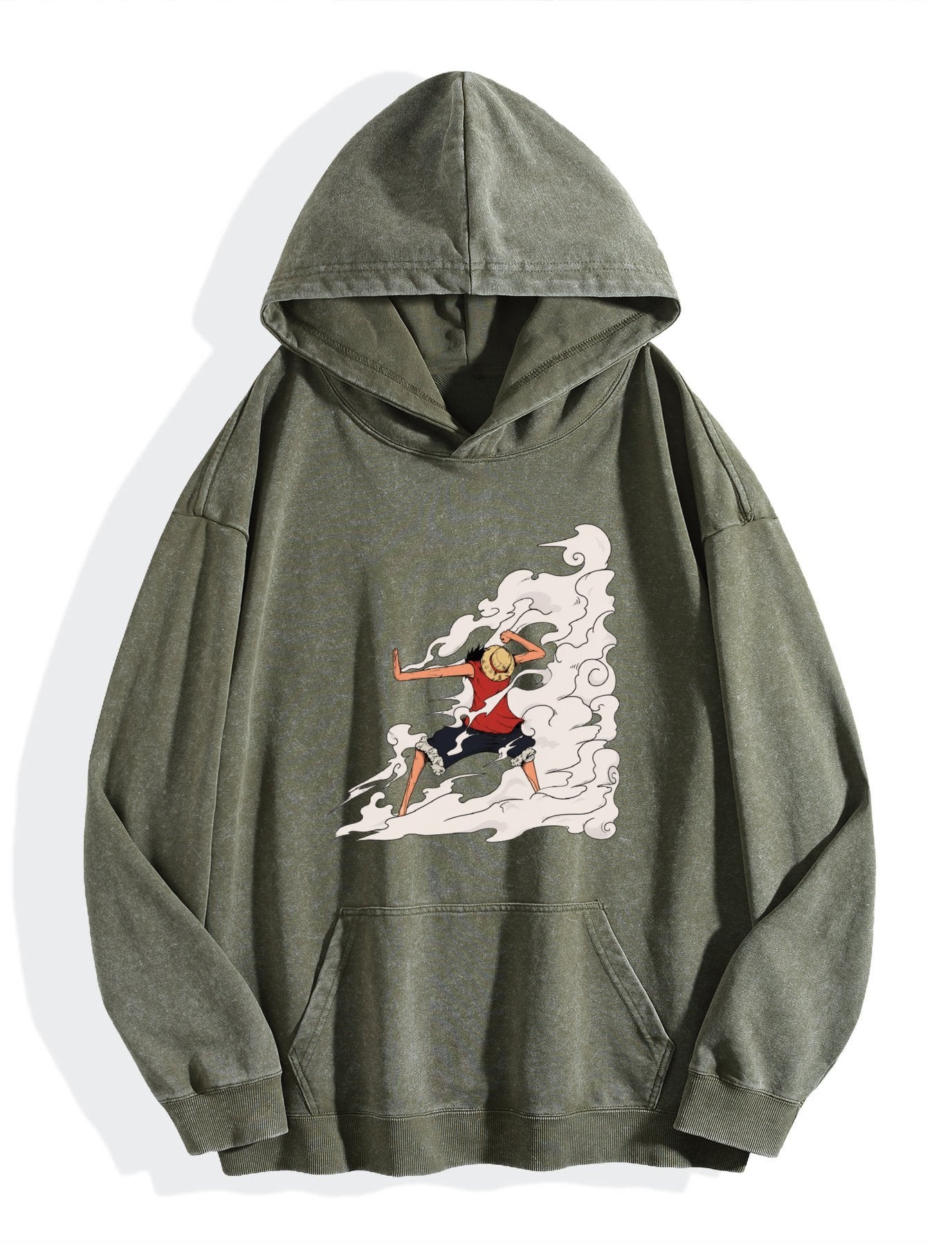 One Piece Luffy Gear Effect Vintage Wash Oversized Hoodie