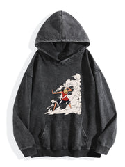 One Piece Luffy Gear Effect Vintage Wash Oversized Hoodie