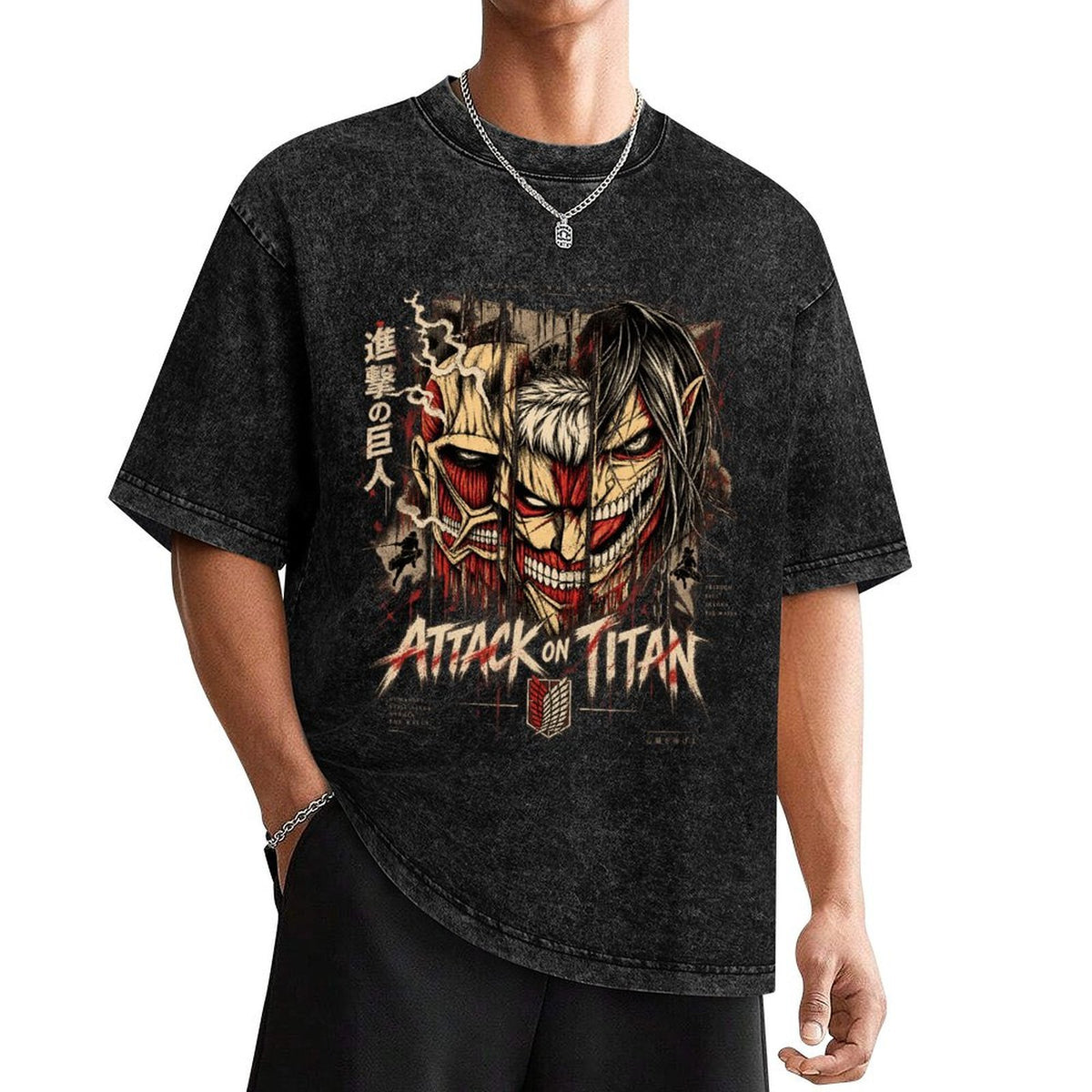 Attack On Titan Multi‑Titan Collage Oversized Washed Men Tee