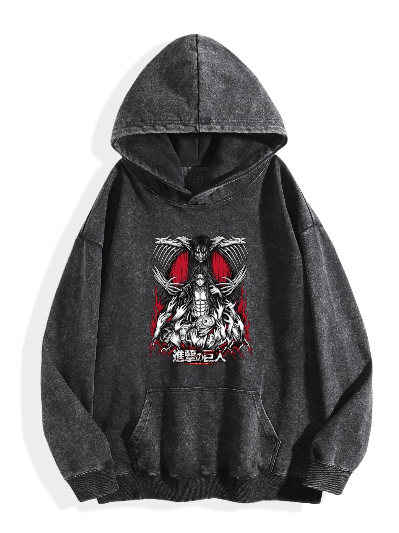 Attack On Titan Dark Red Accent Vintage Wash Oversized Hoodie