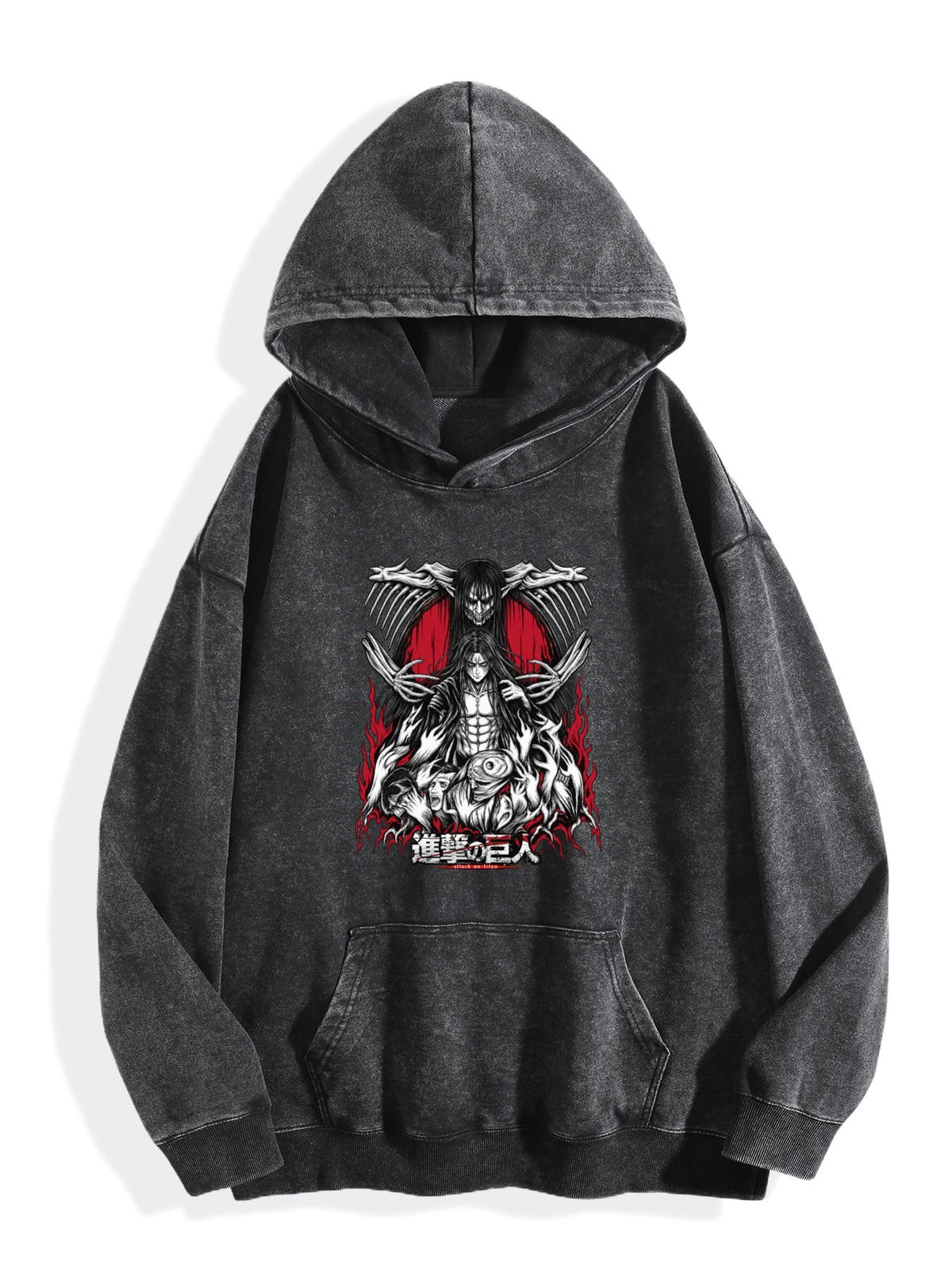 Attack On Titan Dark Red Accent Vintage Wash Oversized Hoodie