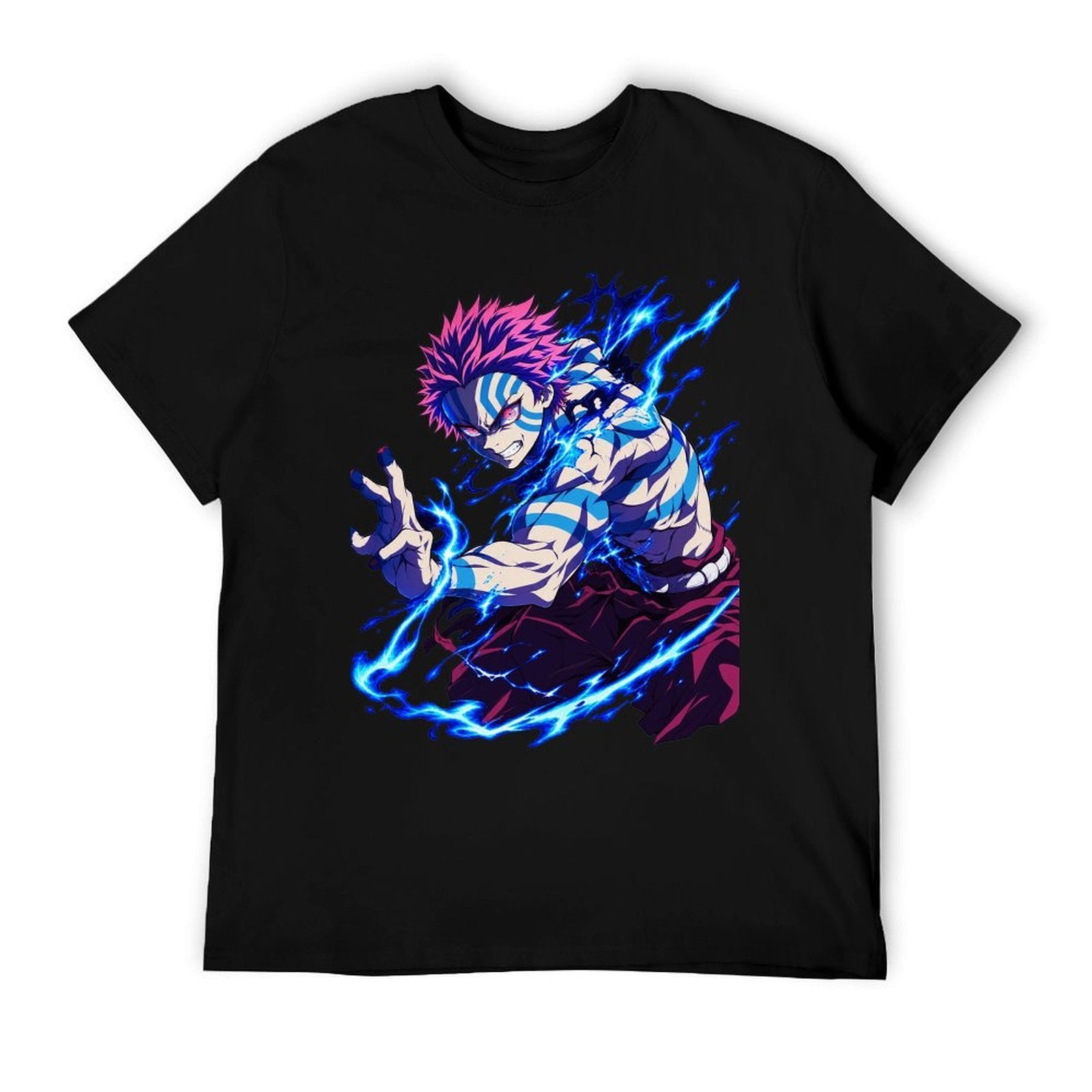 Demon Slayer Akaza Blue Lightning Graphic Oversized Men Tee