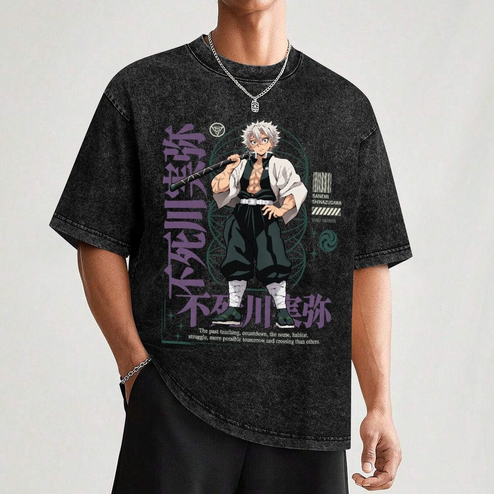 Demon Slayer Sanemi Shinazugawa Oversized Washed Men Tee
