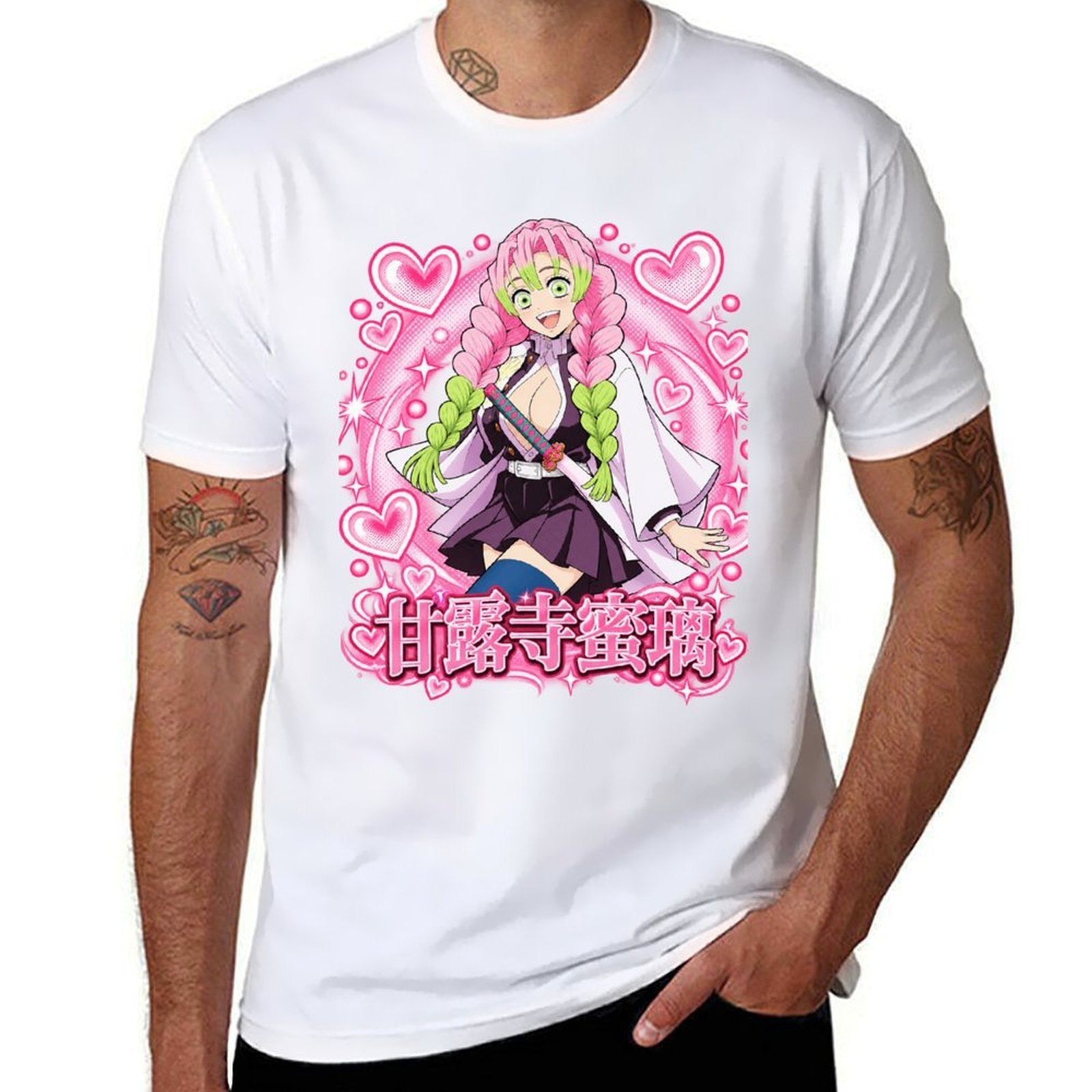 Demon Slayer Mitsuri Kanroji Heart Frame Graphic Oversized Men Tee