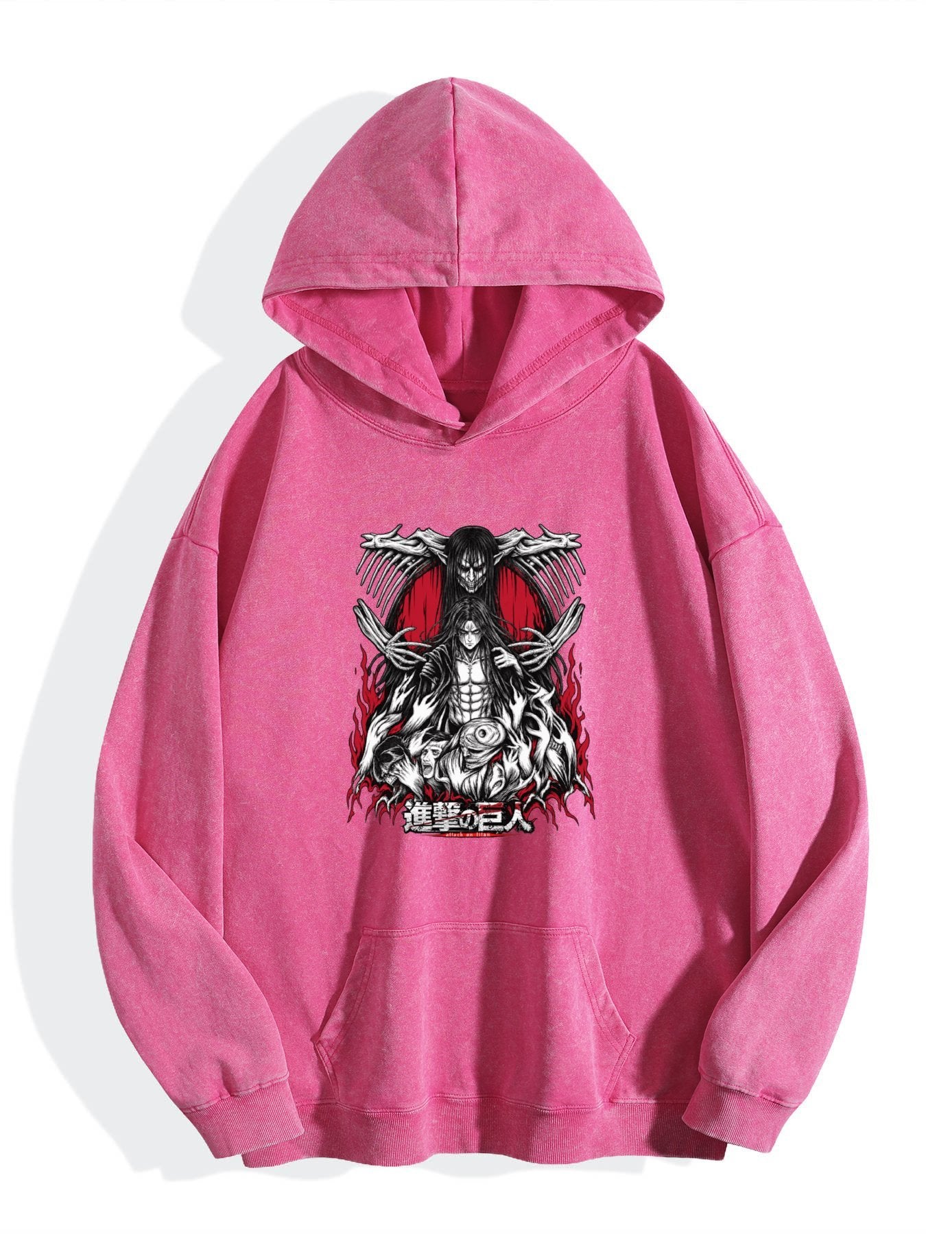 Attack On Titan Dark Red Accent Vintage Wash Oversized Hoodie