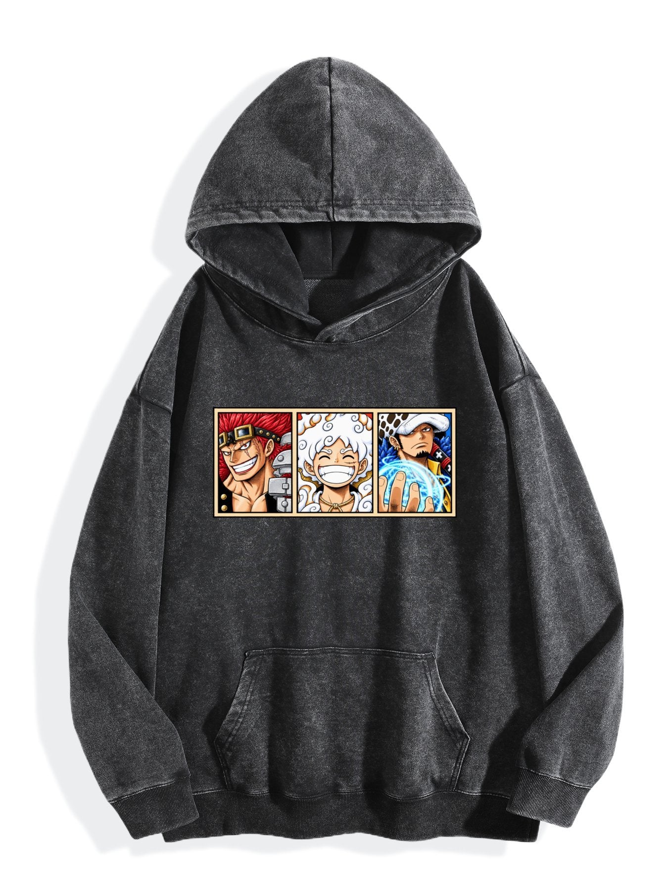 One Piece Three‑Panel Character Vintage Wash Oversized Hoodie