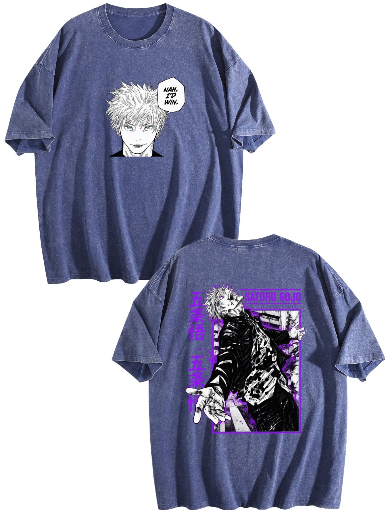 Jujutsu Kaisen Gojo Satoru Printed Vintage Washed Short‑Sleeve T‑Shirt