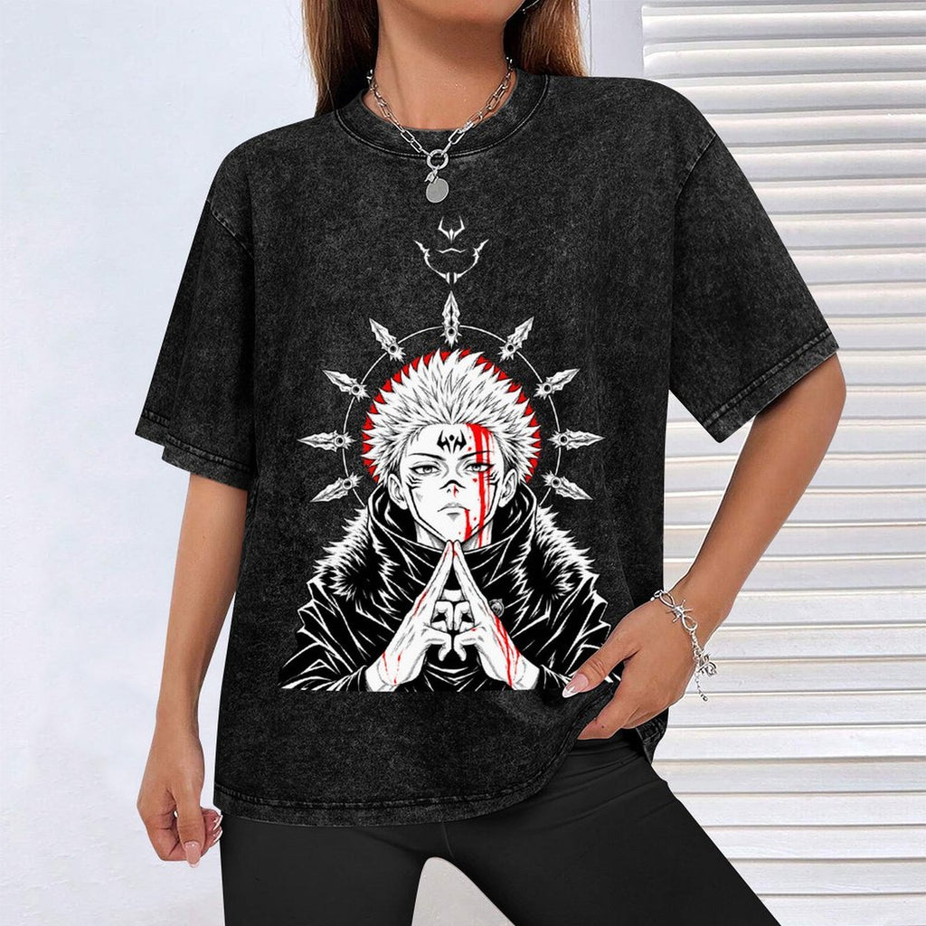 Jujutsu Kaisen Ryomen Sukuna Vintage Washed Anime T‑Shirt