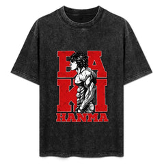 Baki Hanma Red‑Black Letter Vintage Washed Anime T‑Shirt