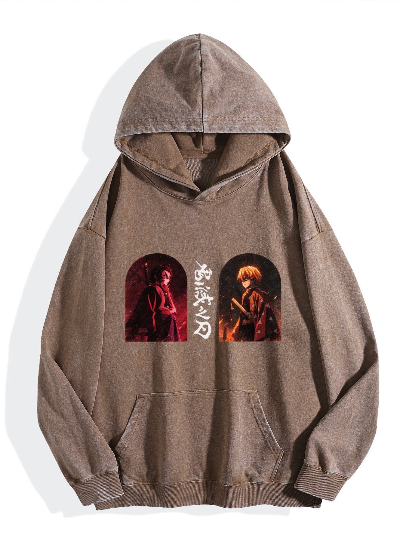Demon Slayer Dual Character Arch Frame Vintage Wash Oversized Hoodie