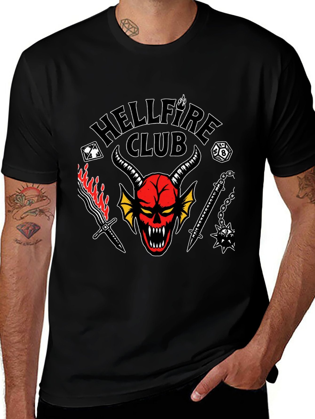 Kpop Demon Hunters Hellfire Club Demon Head Weapon Graphic Men Tee
