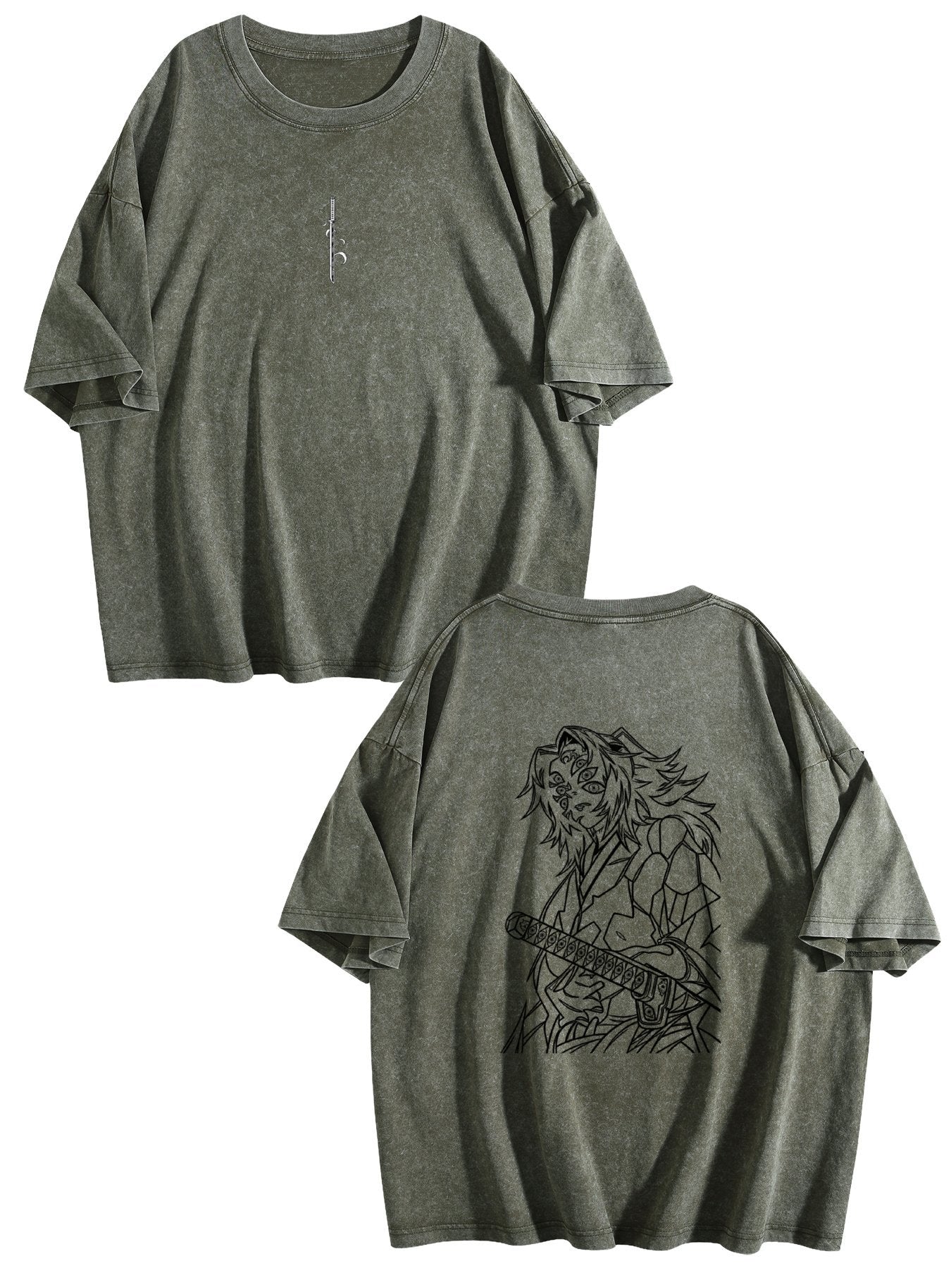 Demon Slayer Kokushibo Printed Washed Short‑Sleeve T‑Shirt