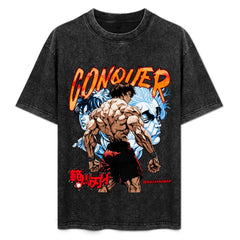 Baki Hanma Conquer Vintage Washed Anime T‑Shirt