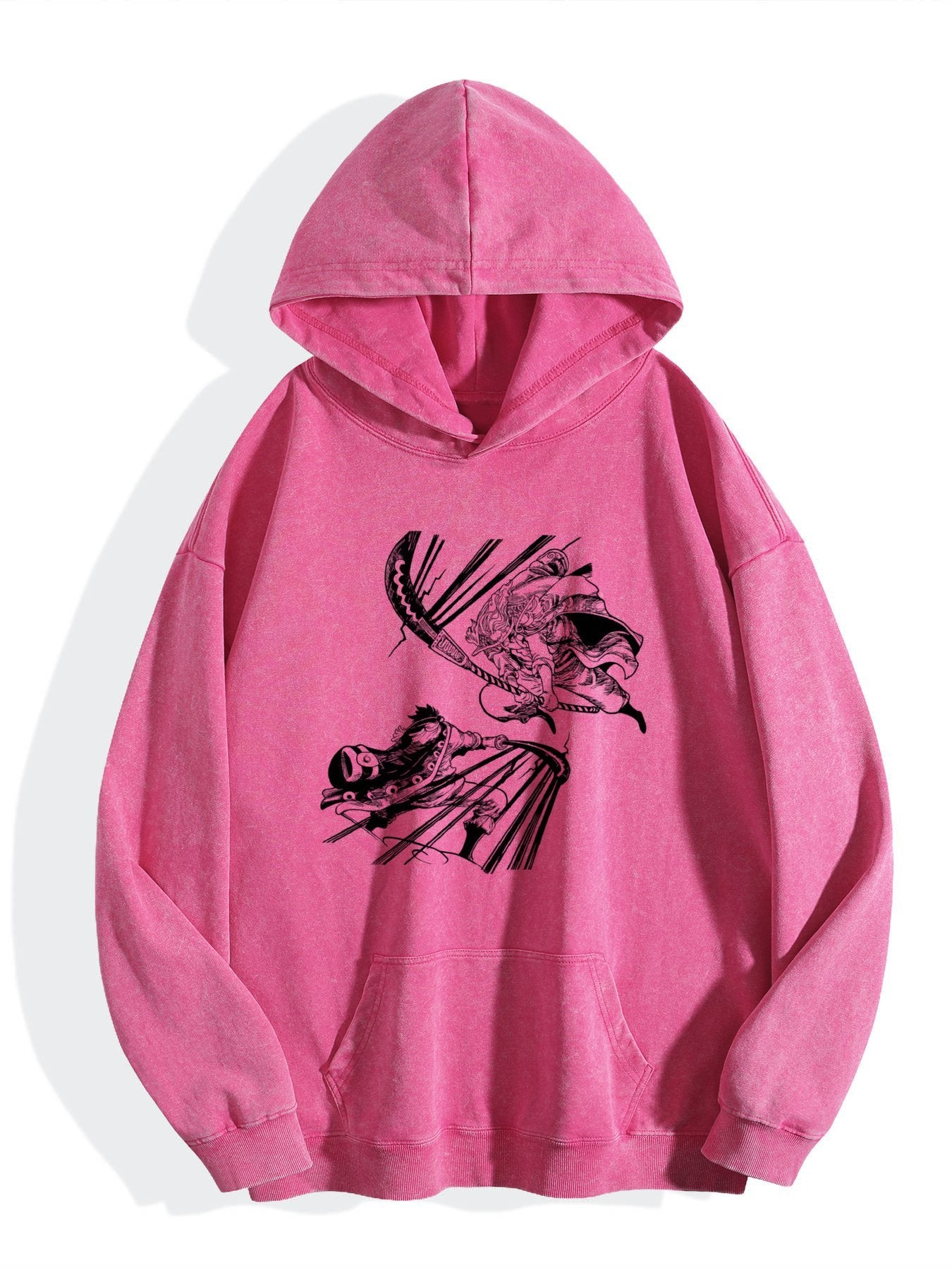 One Piece Anime Graphic Vintage Wash Oversized Hoodie