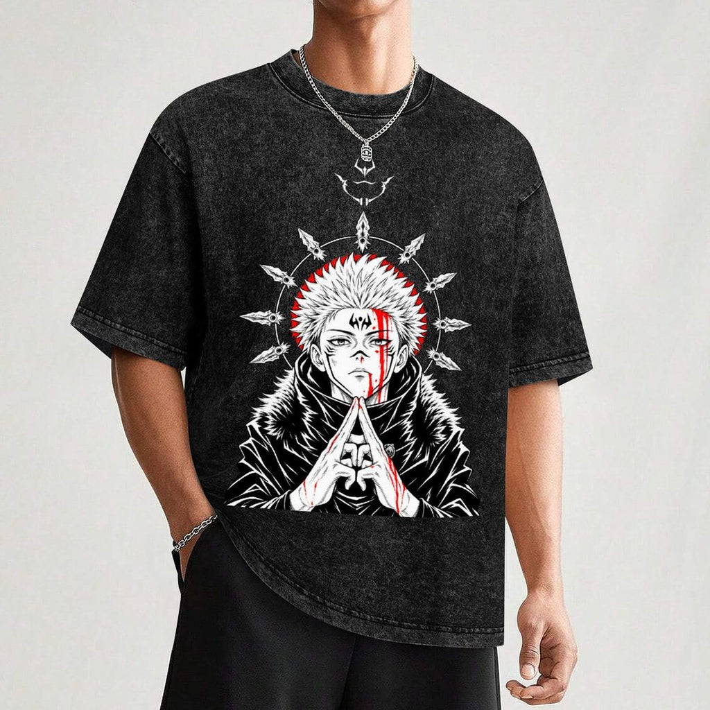 Jujutsu Kaisen Ryomen Sukuna Vintage Washed Anime T‑Shirt