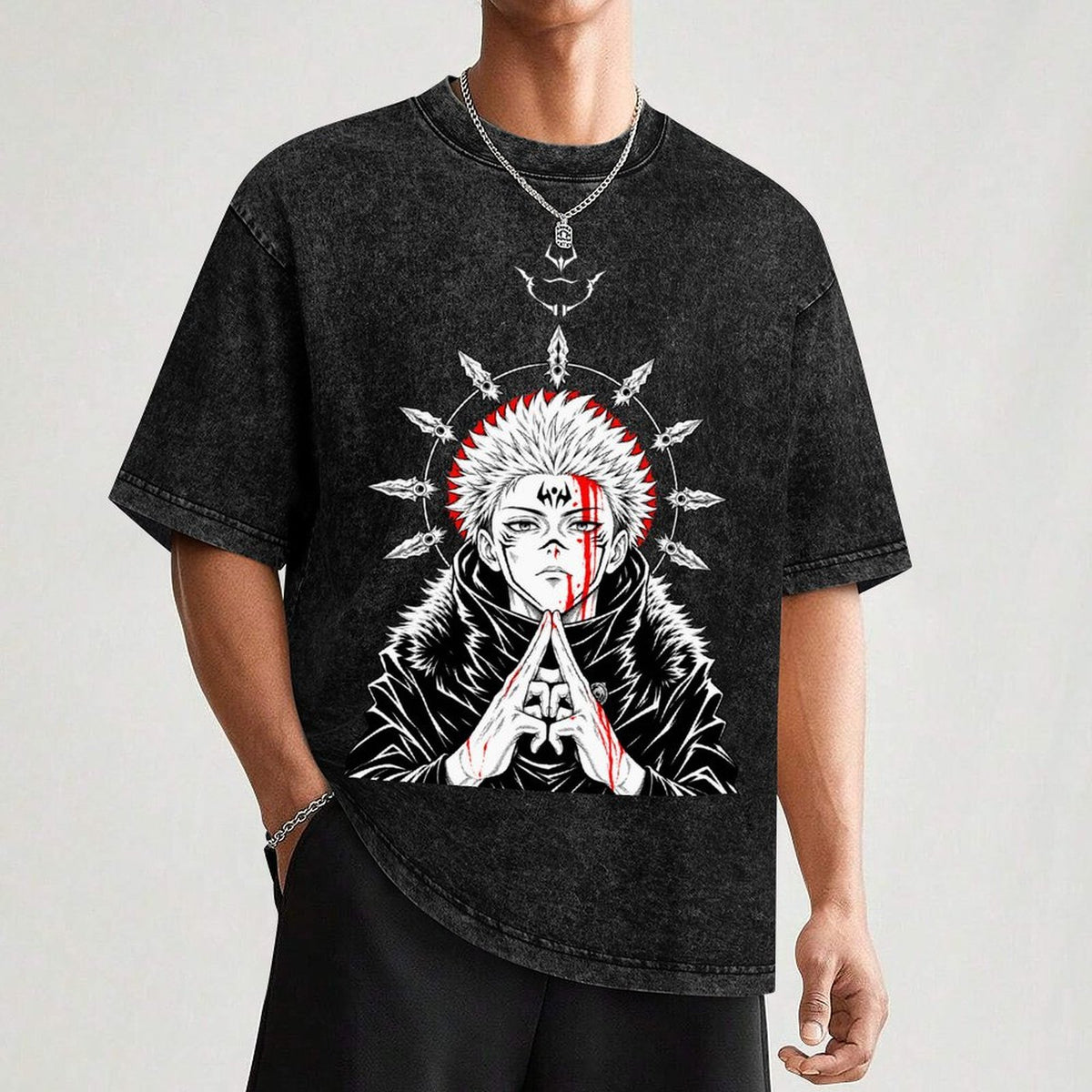 Jujutsu Kaisen Ryomen Sukuna Vintage Washed Anime T‑Shirt