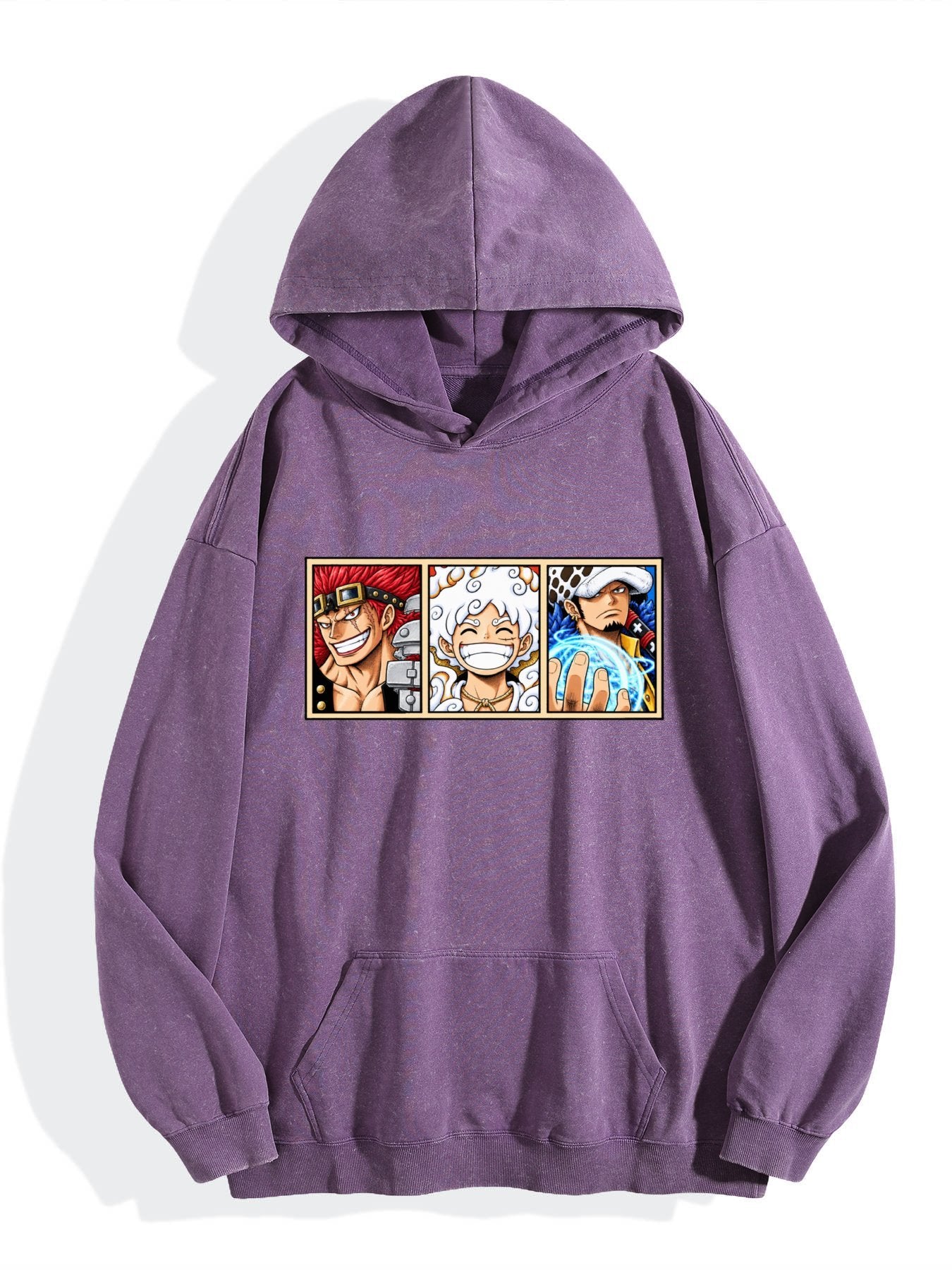 One Piece Three‑Panel Character Vintage Wash Oversized Hoodie