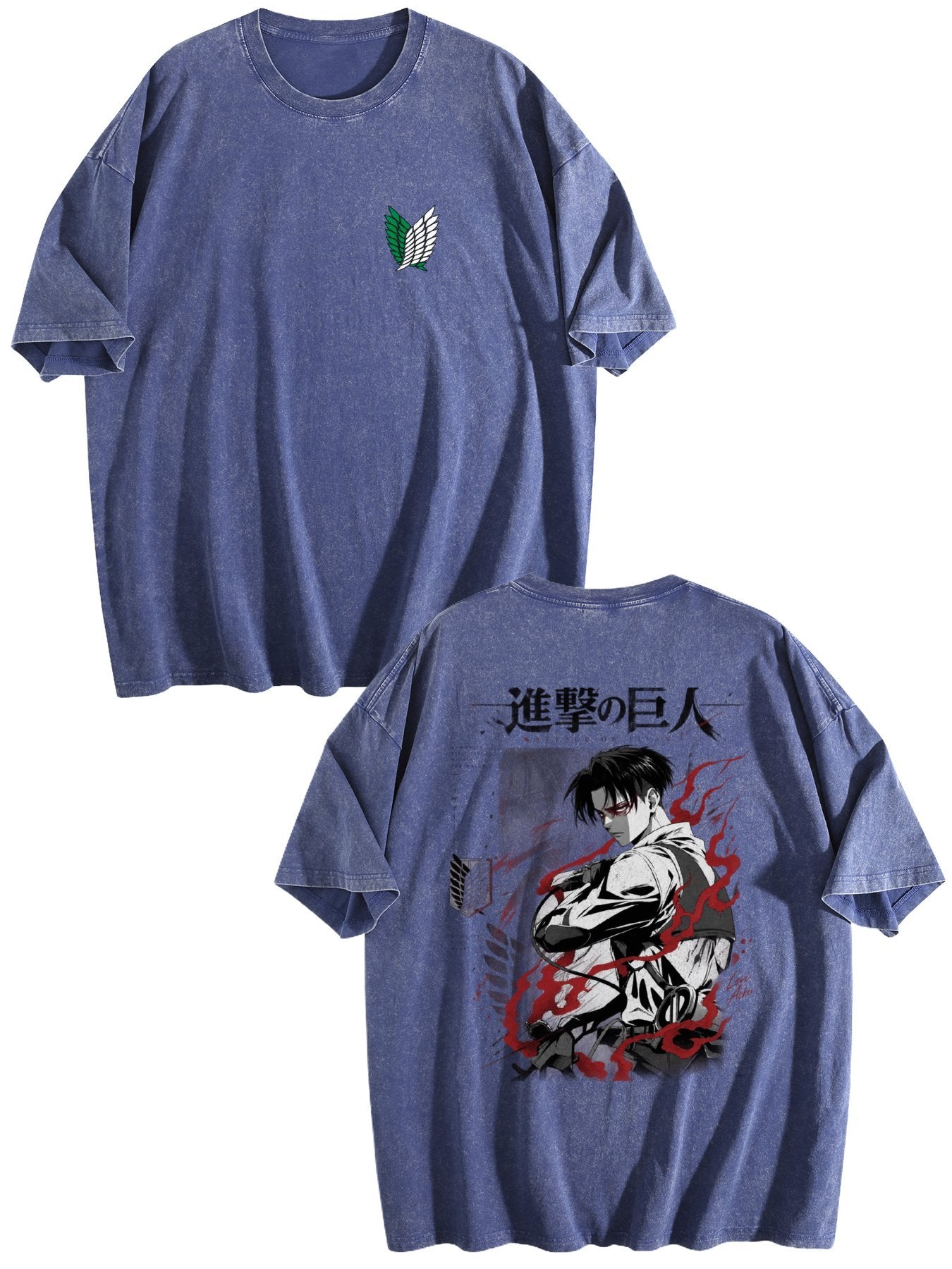 Attack On Titan Levi Double‑Sided Print Vintage Washed T‑Shirt