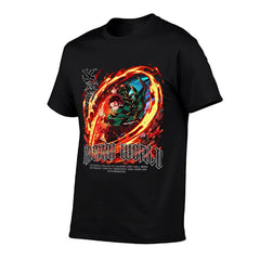 Demon Slayer Tanjiro Fire Breath Metal Style Graphic Men Tee