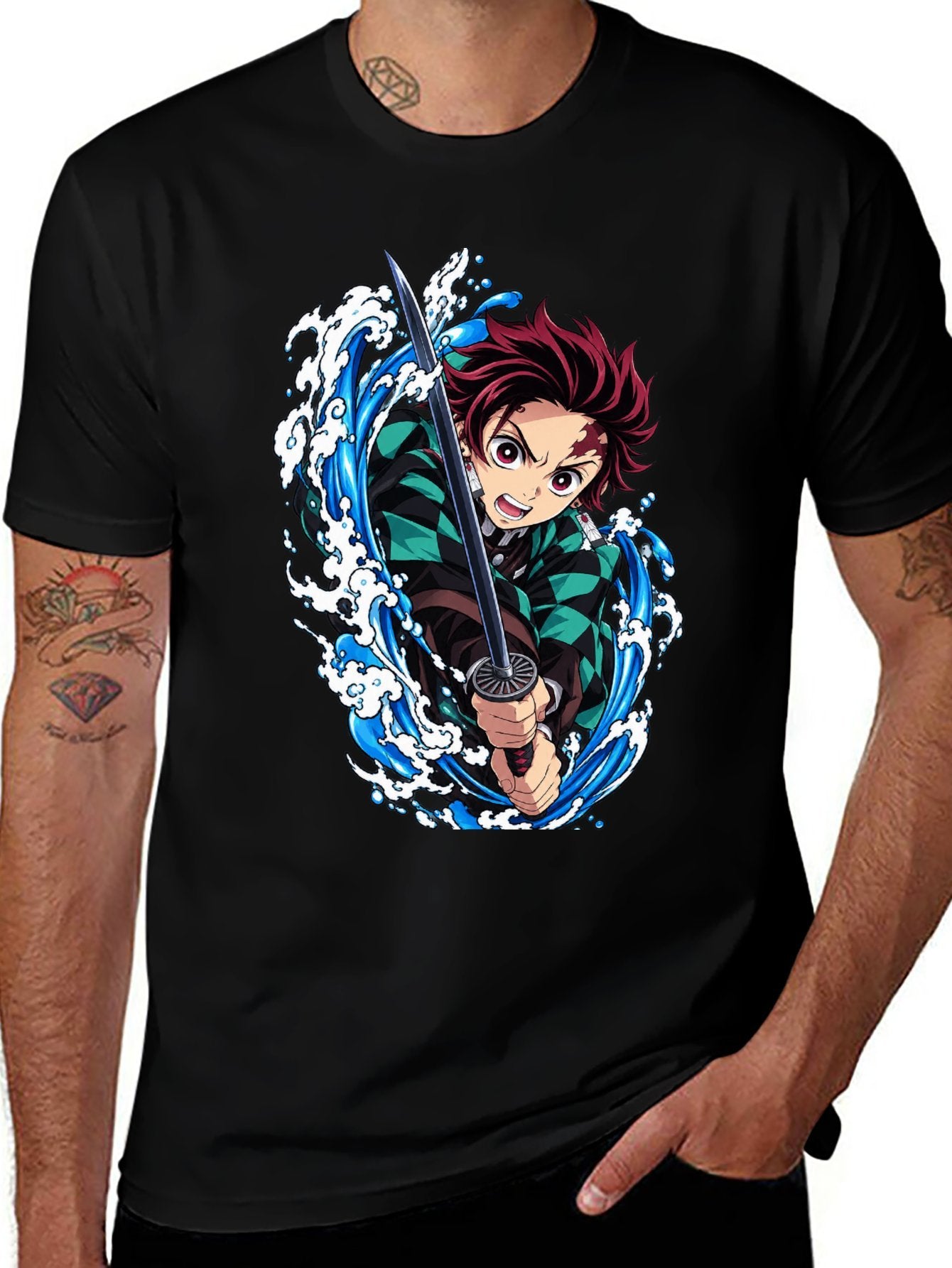 Demon Slayer Tanjiro Water Breathing Effect Graphic Men Tee