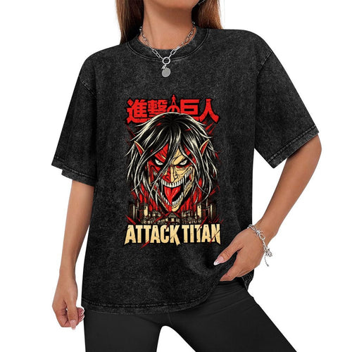 Attack On Titan Attack Titan Monster Face Oversized Washed Men Tee