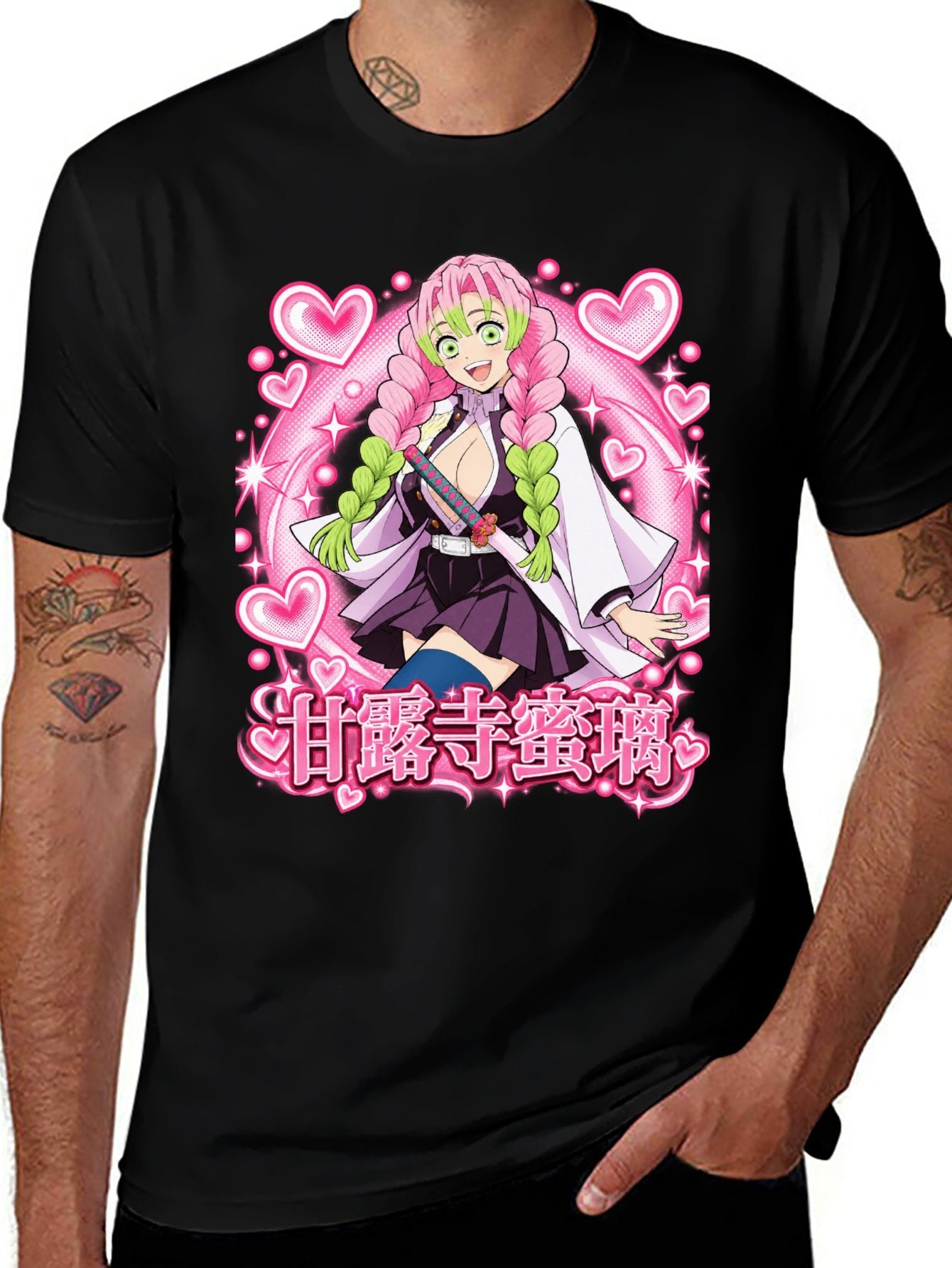 Demon Slayer Mitsuri Kanroji Heart Frame Graphic Oversized Men Tee