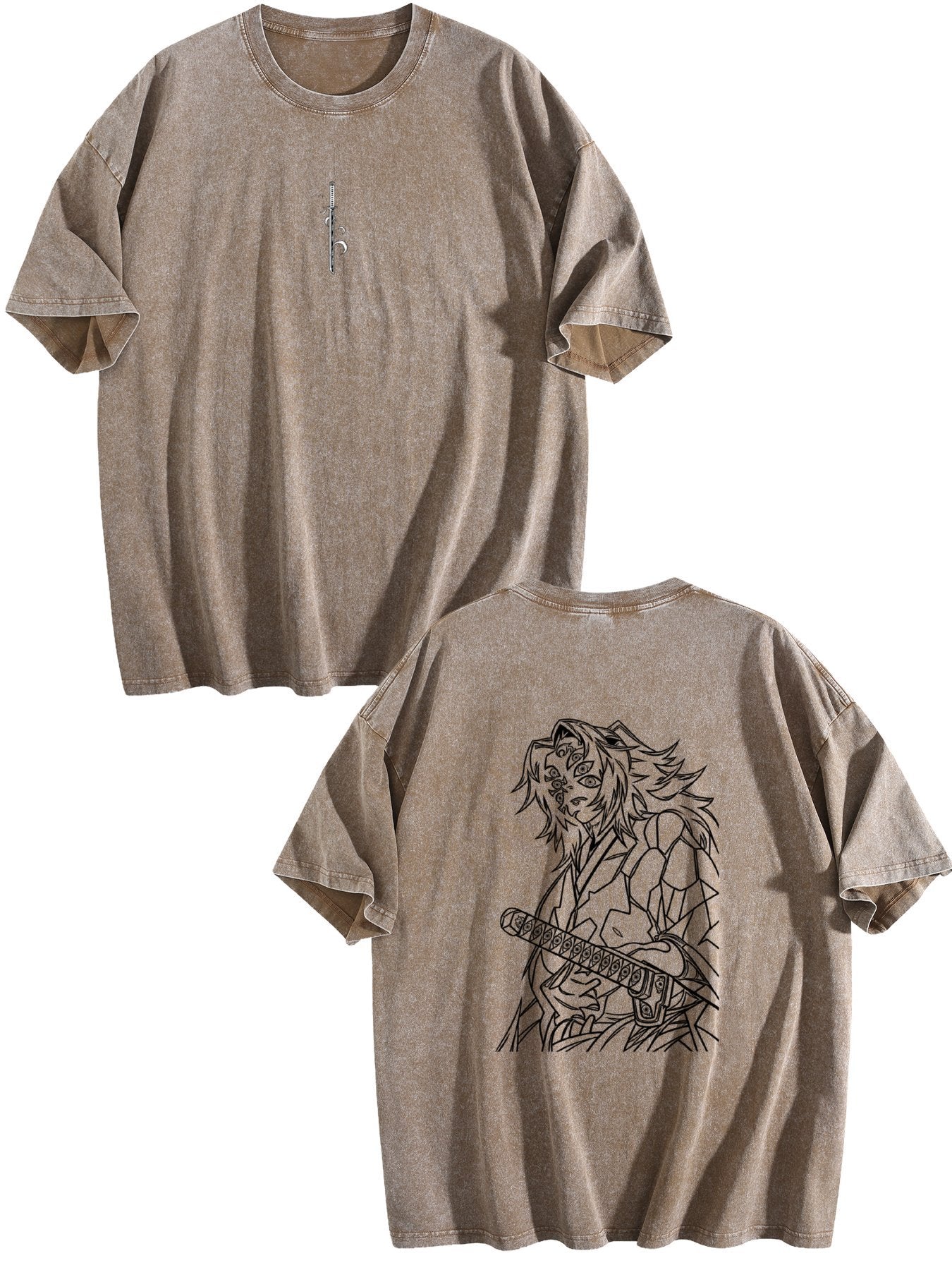 Demon Slayer Kokushibo Printed Washed Short‑Sleeve T‑Shirt