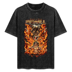 Attack On Titan Eren War Flame Oversized Washed Men Tee