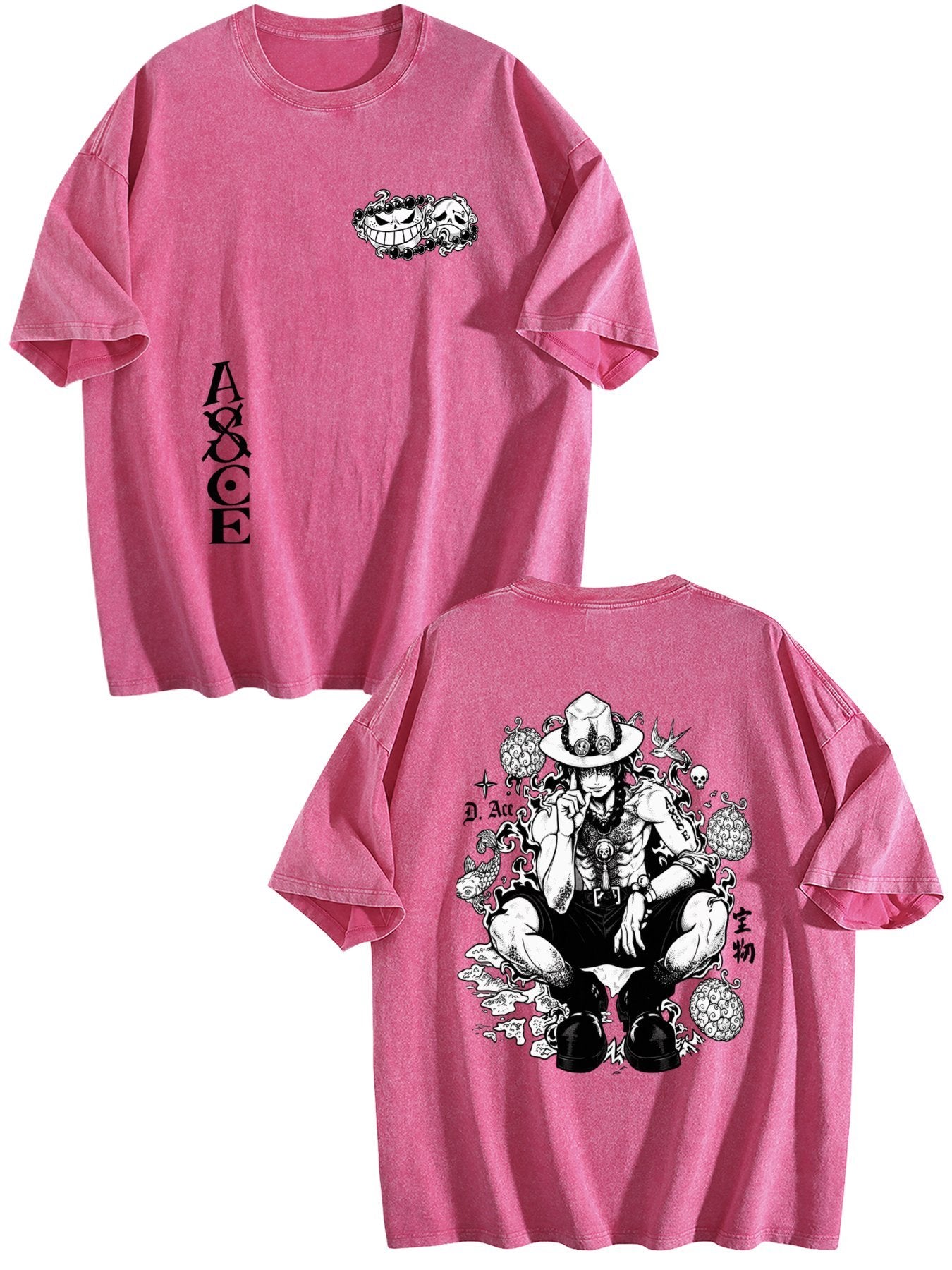 One Piece Double‑Sided Print Vintage Washed Anime T‑Shirt