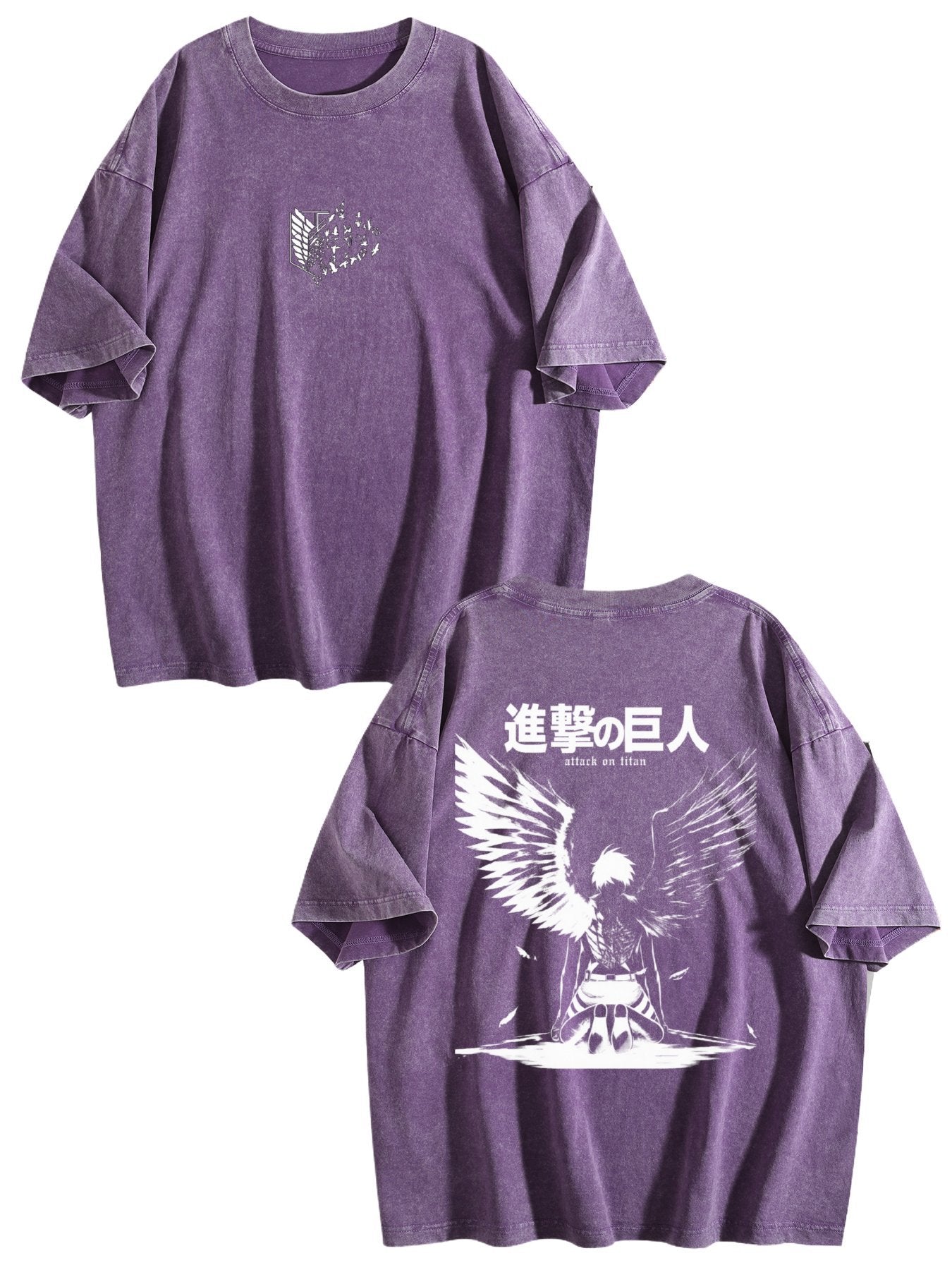 Attack On Titan Freedom Eagle Vintage‑Washed Double‑Sided Anime T‑Shirt